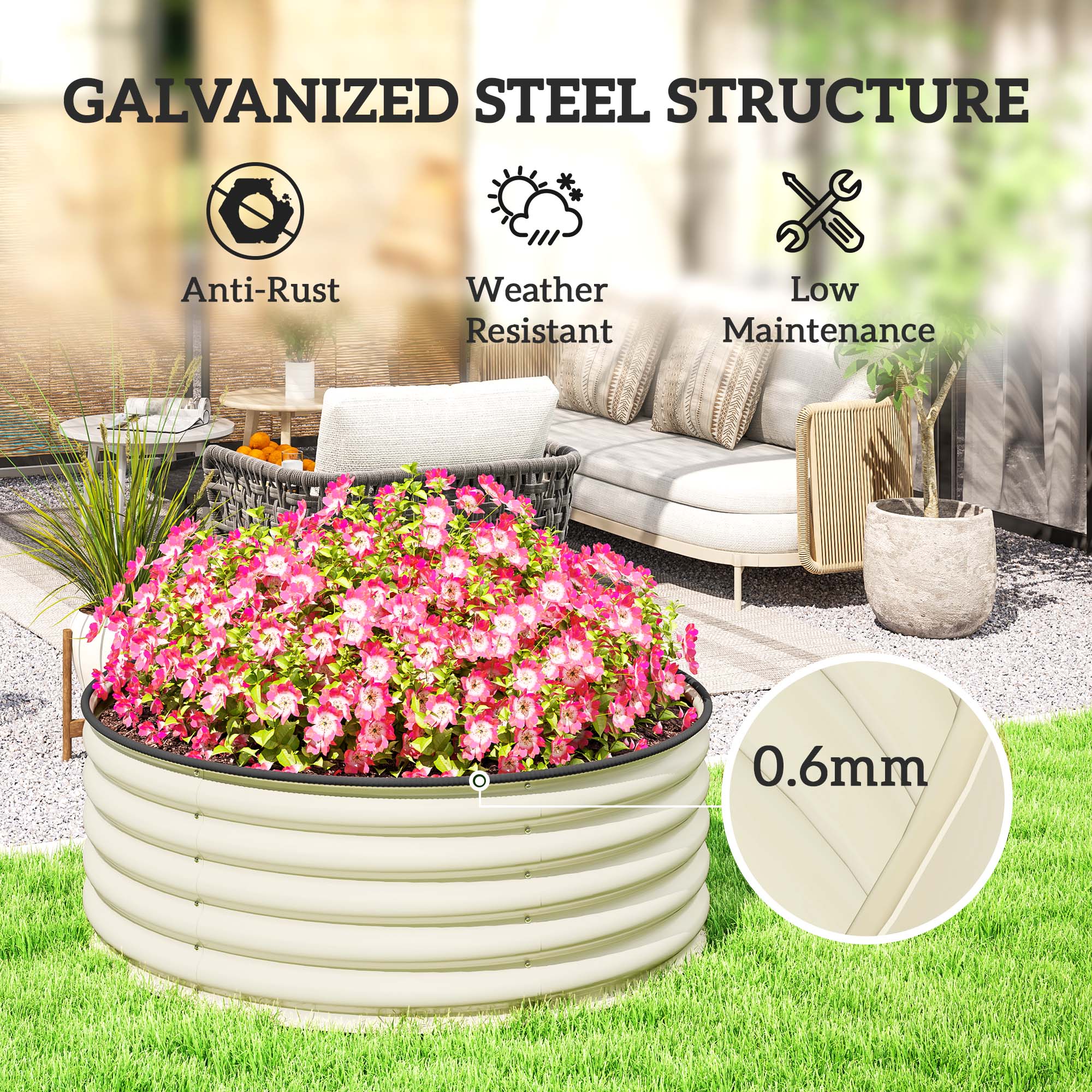 Outsunny Galvanised Planter with Gloves, 120 x 120 x 43cm, Light Green - Image 13
