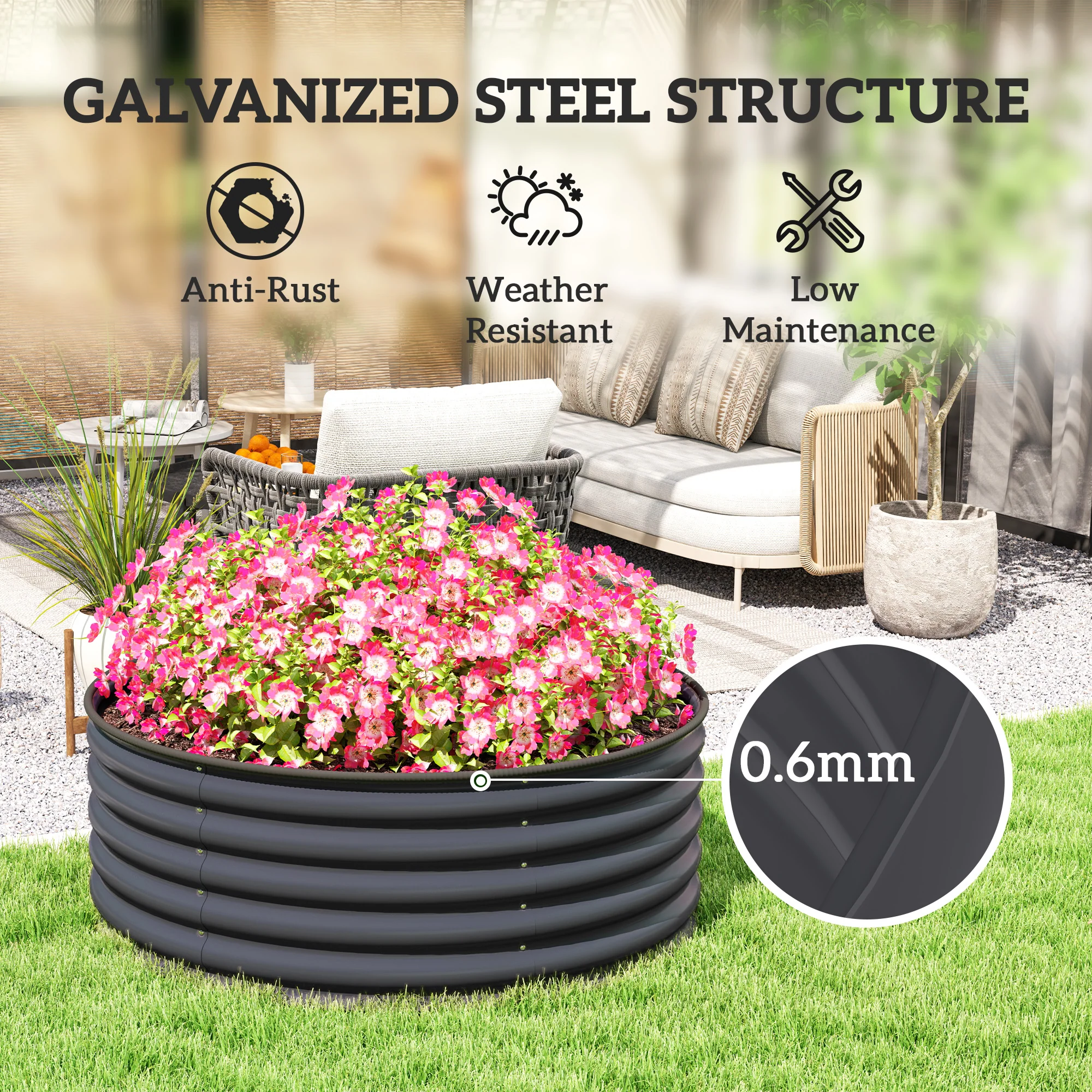 Outsunny Galvanised Planter with Gloves, 120 x 120 x 43cm, Light Green - Image 4