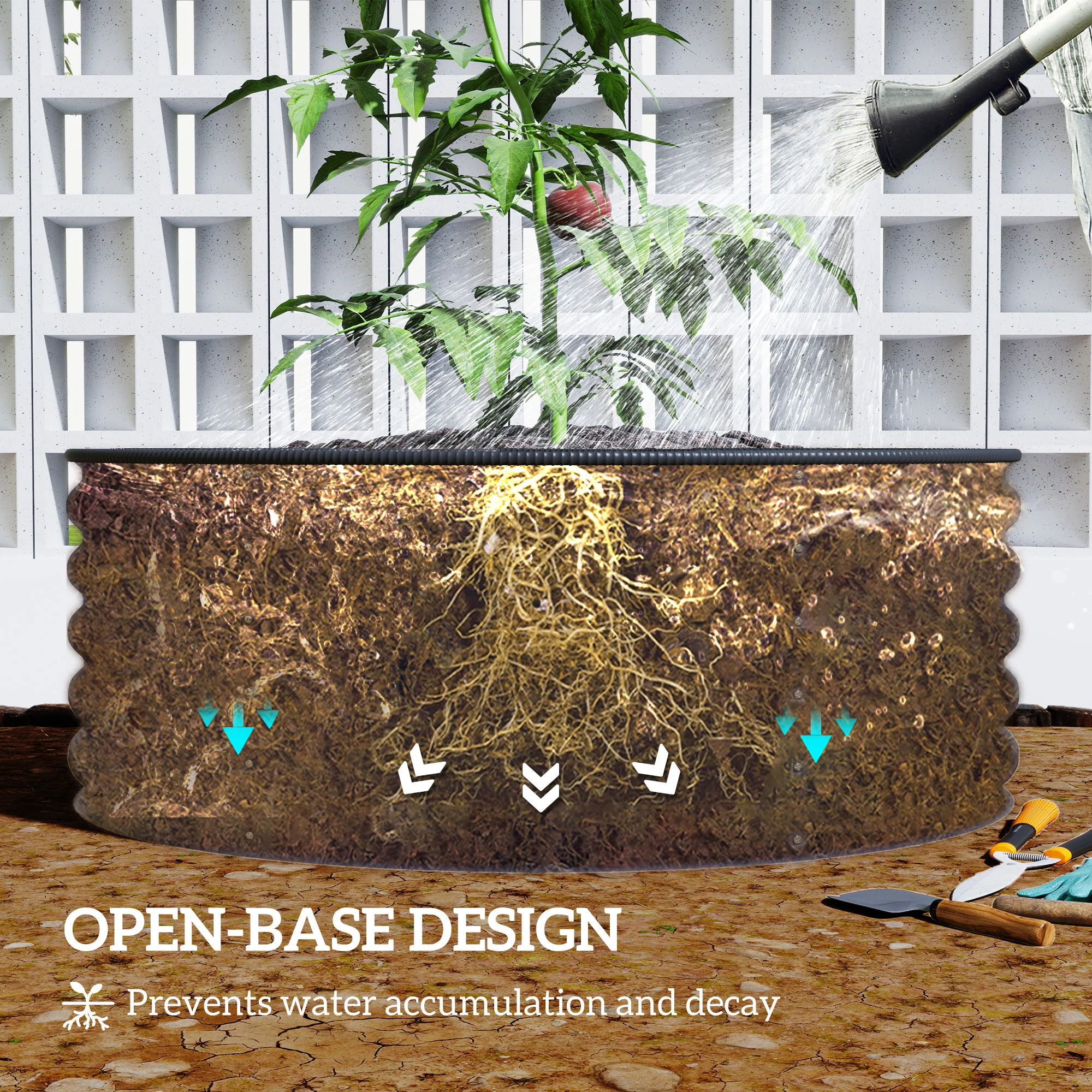 Outsunny Galvanised Planter with Gloves, 120 x 120 x 43cm, Light Green - Image 7