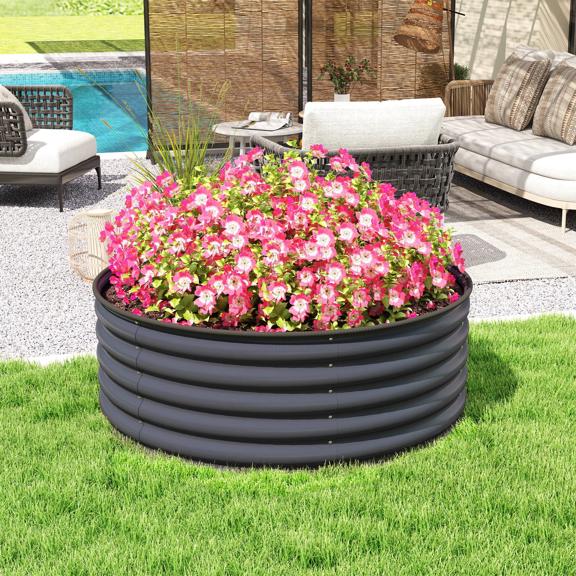 Outsunny Galvanised Planter with Gloves, 120 x 120 x 43cm, Light Green - Image 9