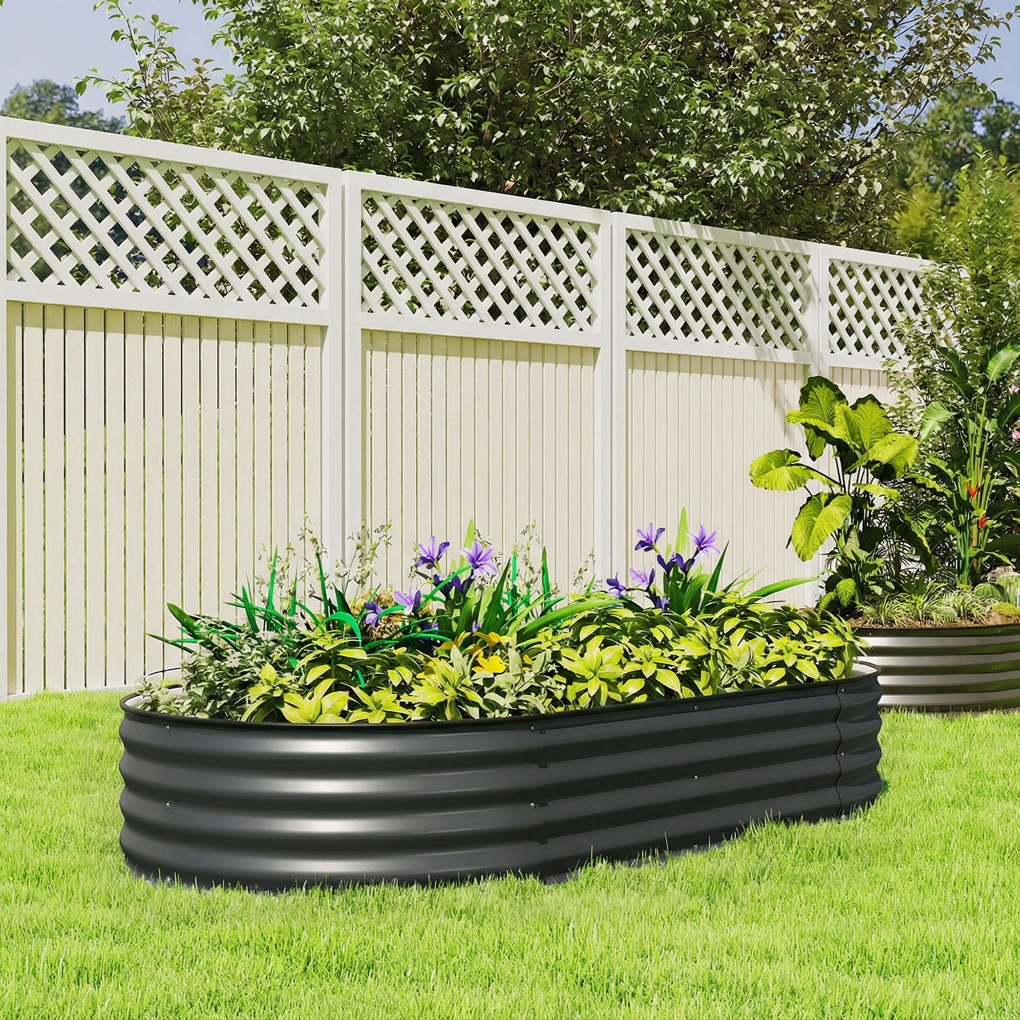 Outsunny Galvanised Raised Garden Bed Planter Box, Dark Grey - Image 2