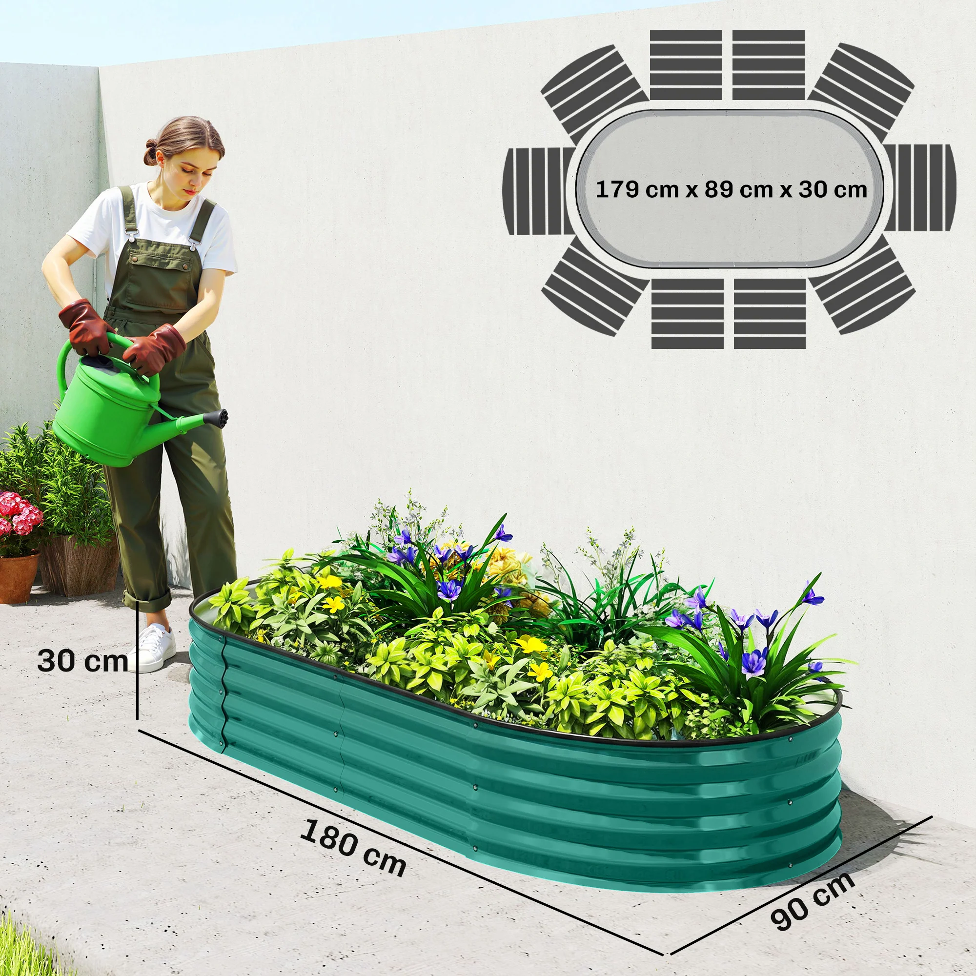 Outsunny Galvanised Raised Garden Bed Planter Box, Light Green - Image 3