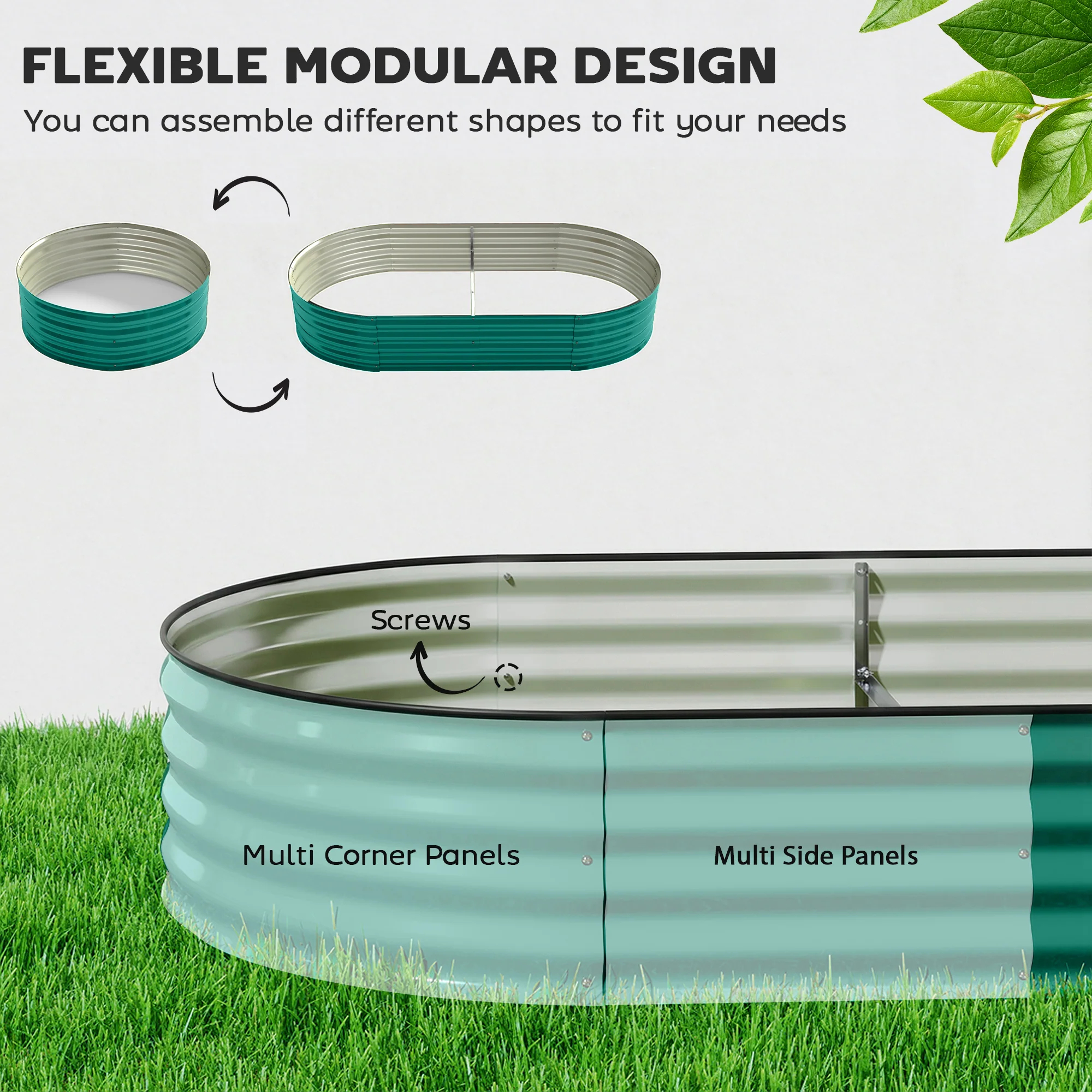 Outsunny Galvanised Raised Garden Bed Planter Box, Light Green - Image 4