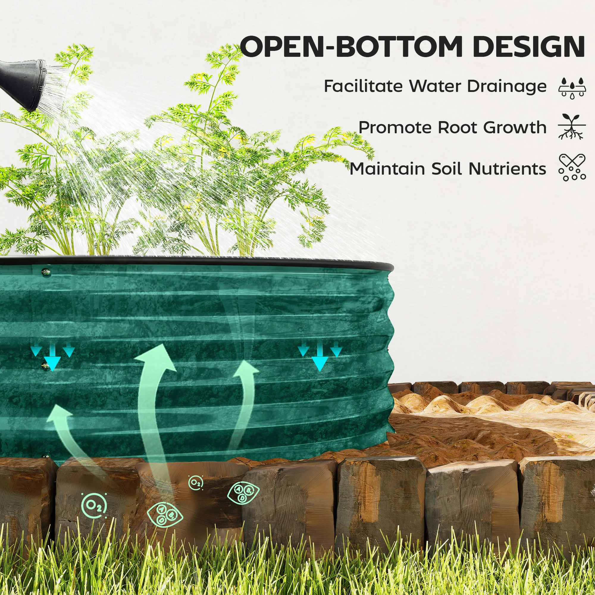 Outsunny Galvanised Raised Garden Bed Planter Box, Light Green - Image 5