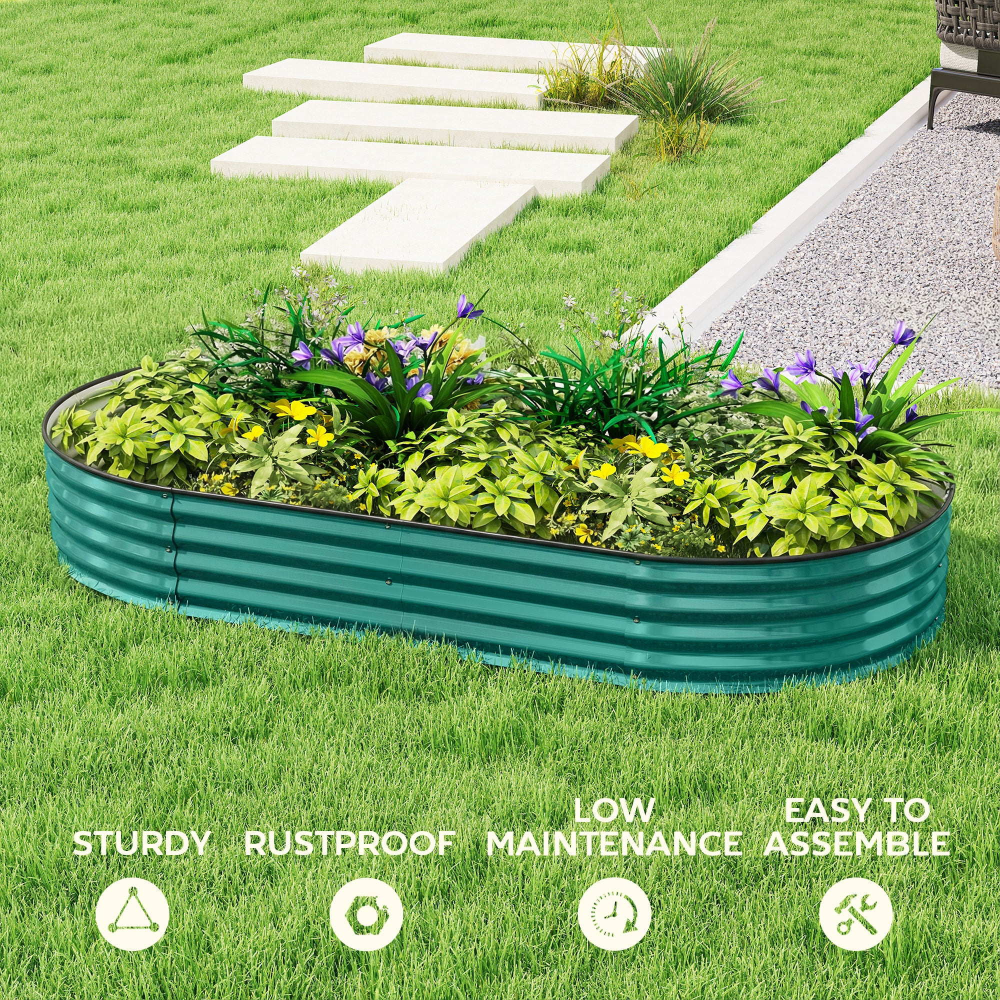 Outsunny Galvanised Raised Garden Bed Planter Box, Light Green - Image 7