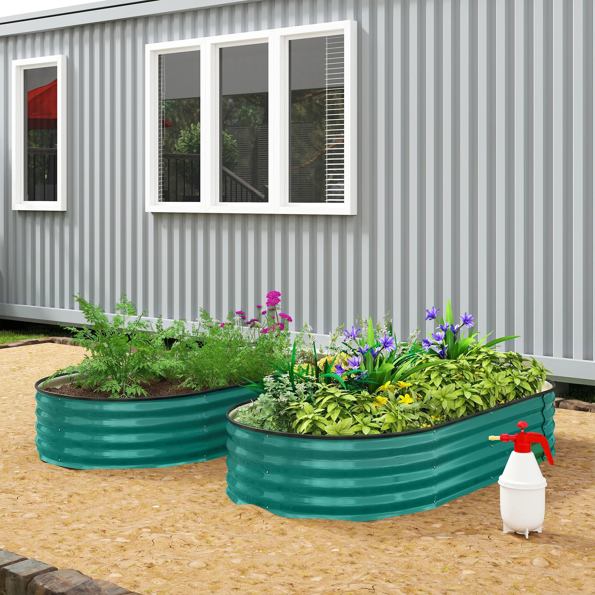 Outsunny Galvanised Raised Garden Bed Planter Box, Light Green - Image 9