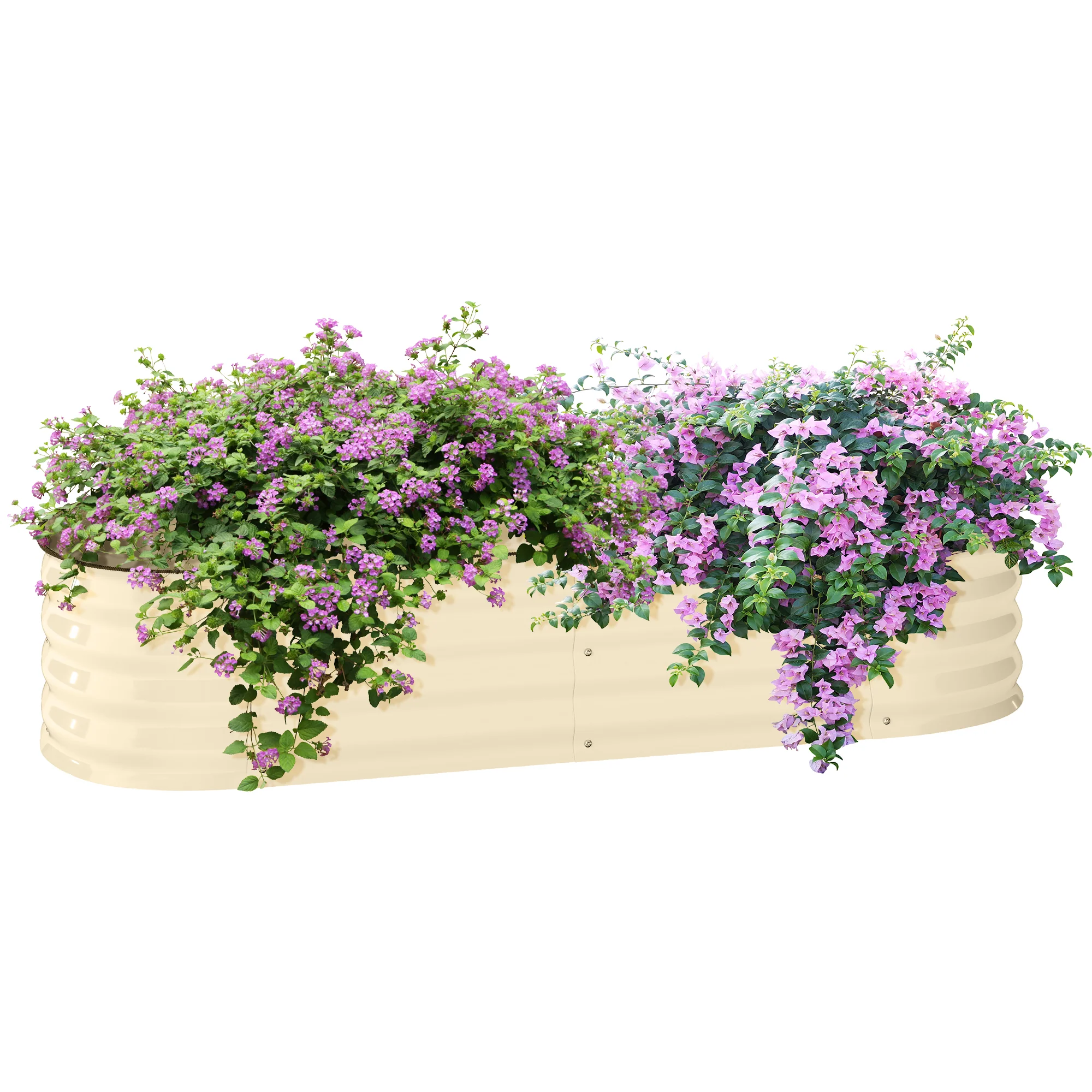 Outsunny Galvanised Raised Garden Bed with Safety Edging, Cream White