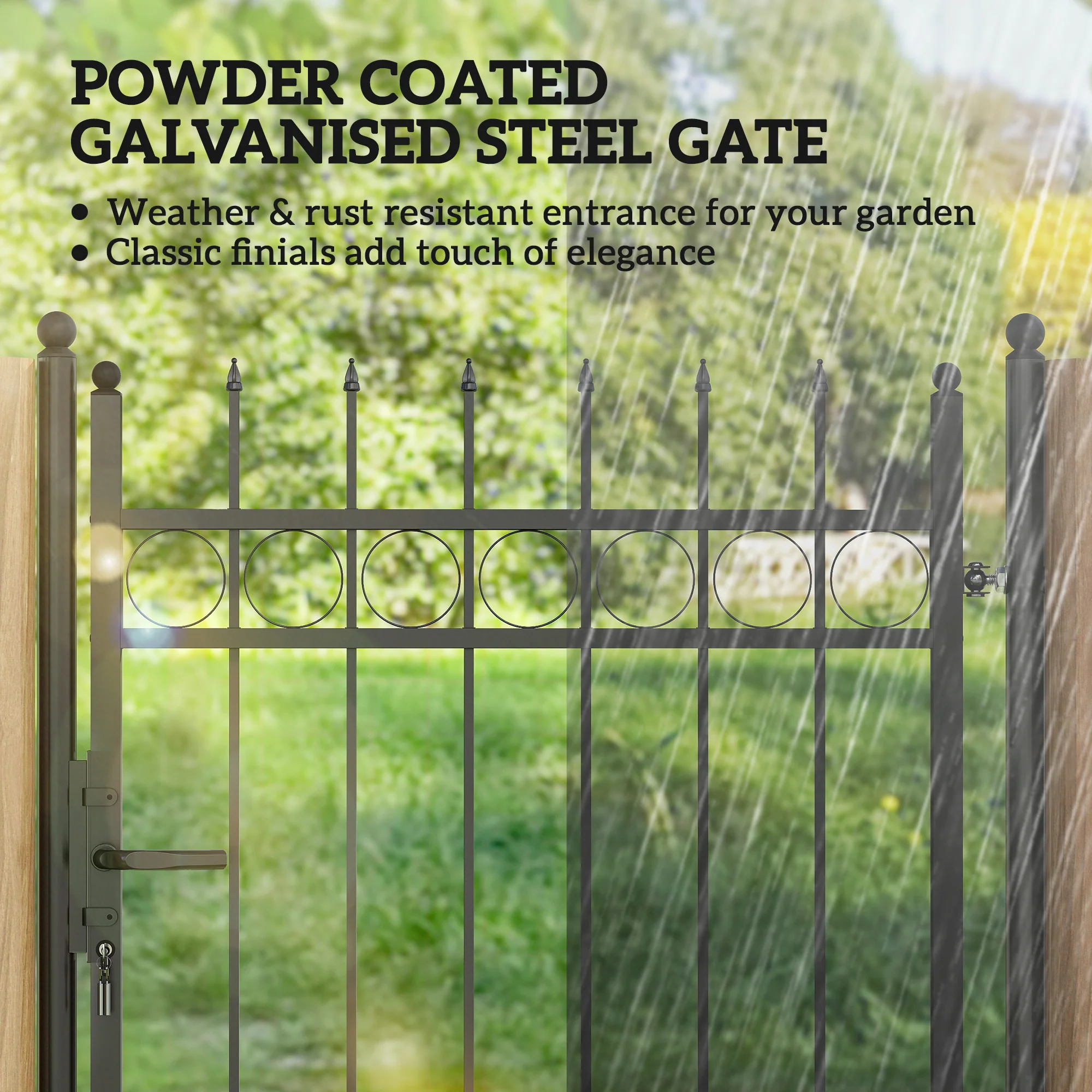 Outsunny Galvanised Steel Garden Fence Gate Security Barrier with Lock, Keys - Image 3