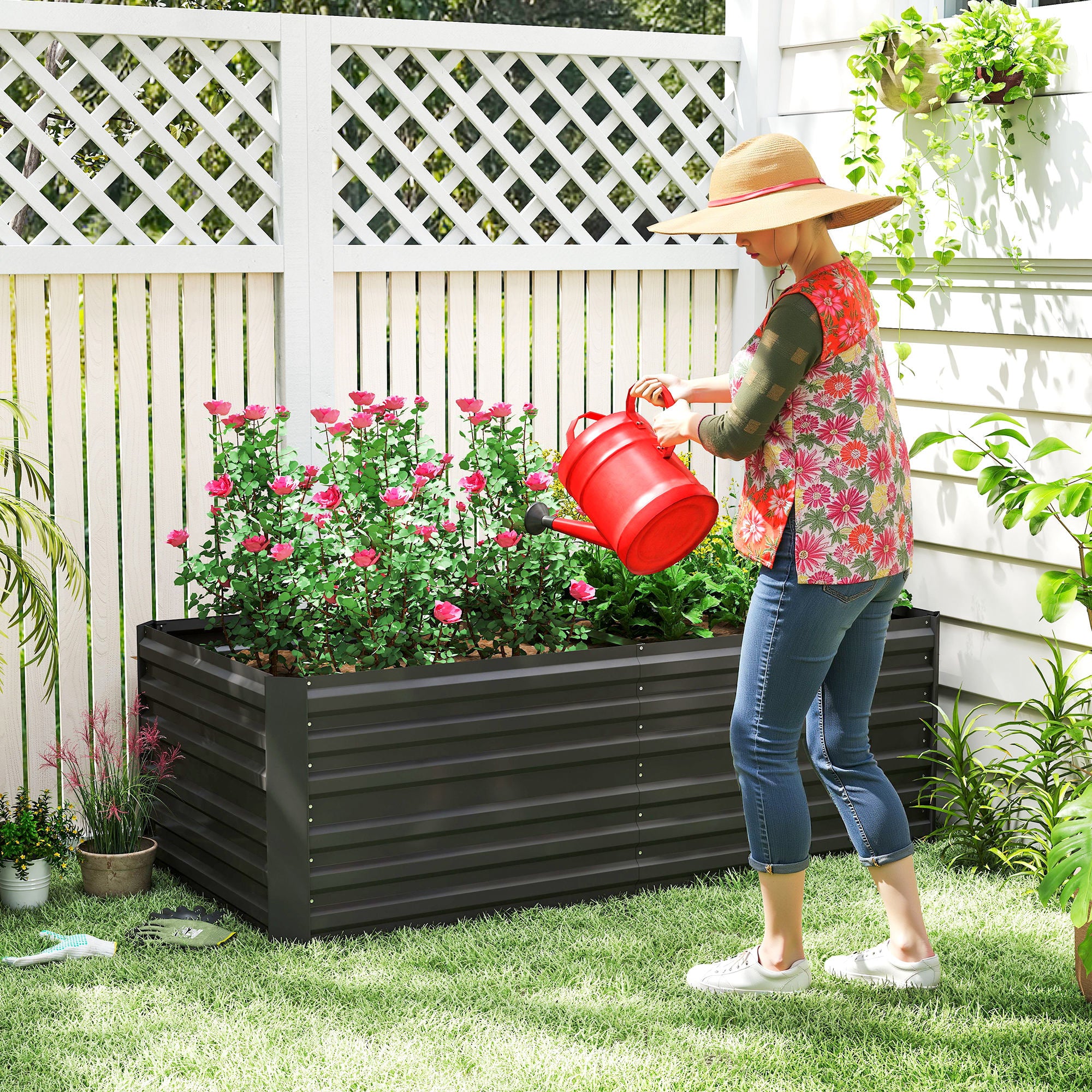 Outsunny Galvanised Steel Outdoor Raised Bed w/ Reinforced Rods, Black - Image 2