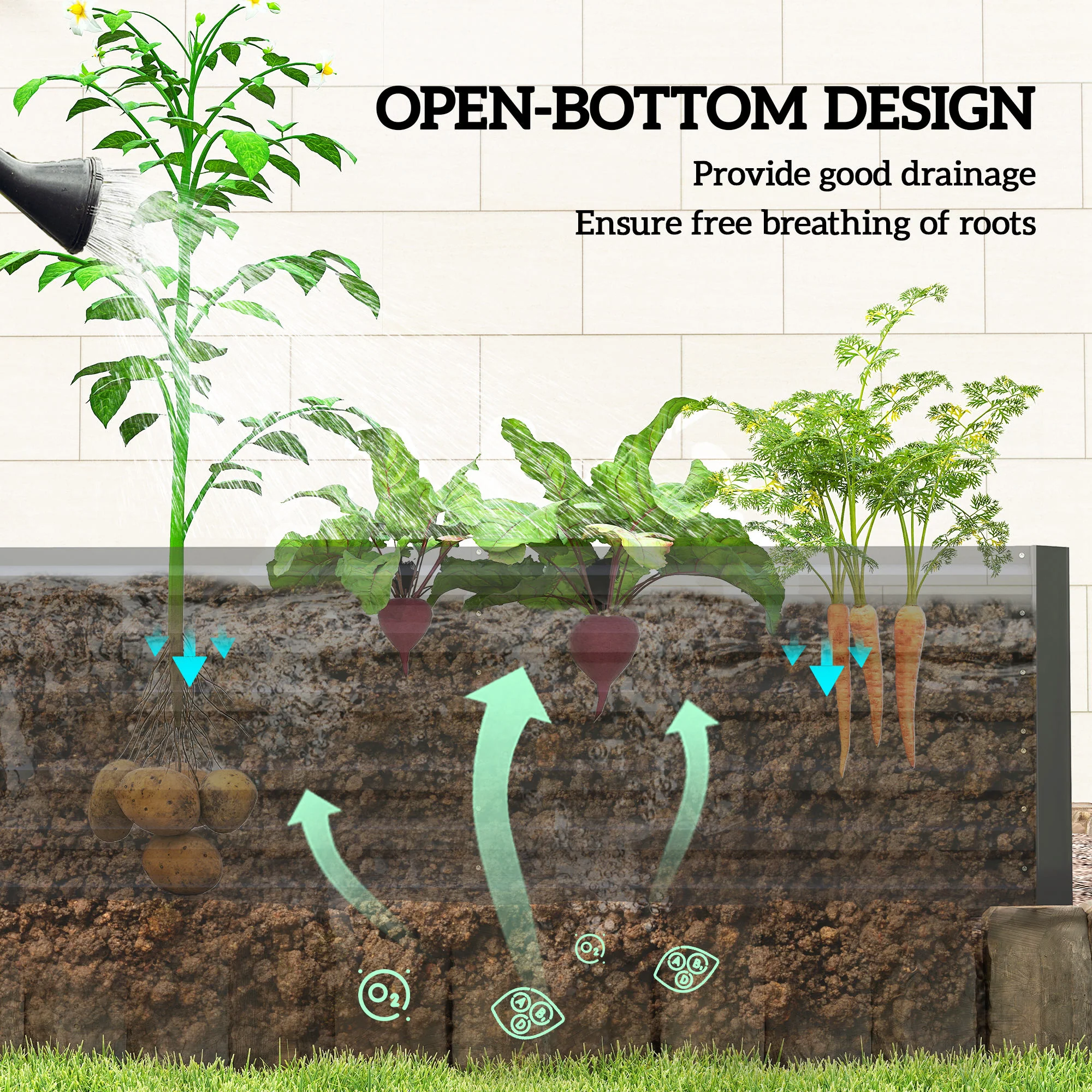 Outsunny Galvanised Steel Outdoor Raised Bed w/ Reinforced Rods, Black - Image 3