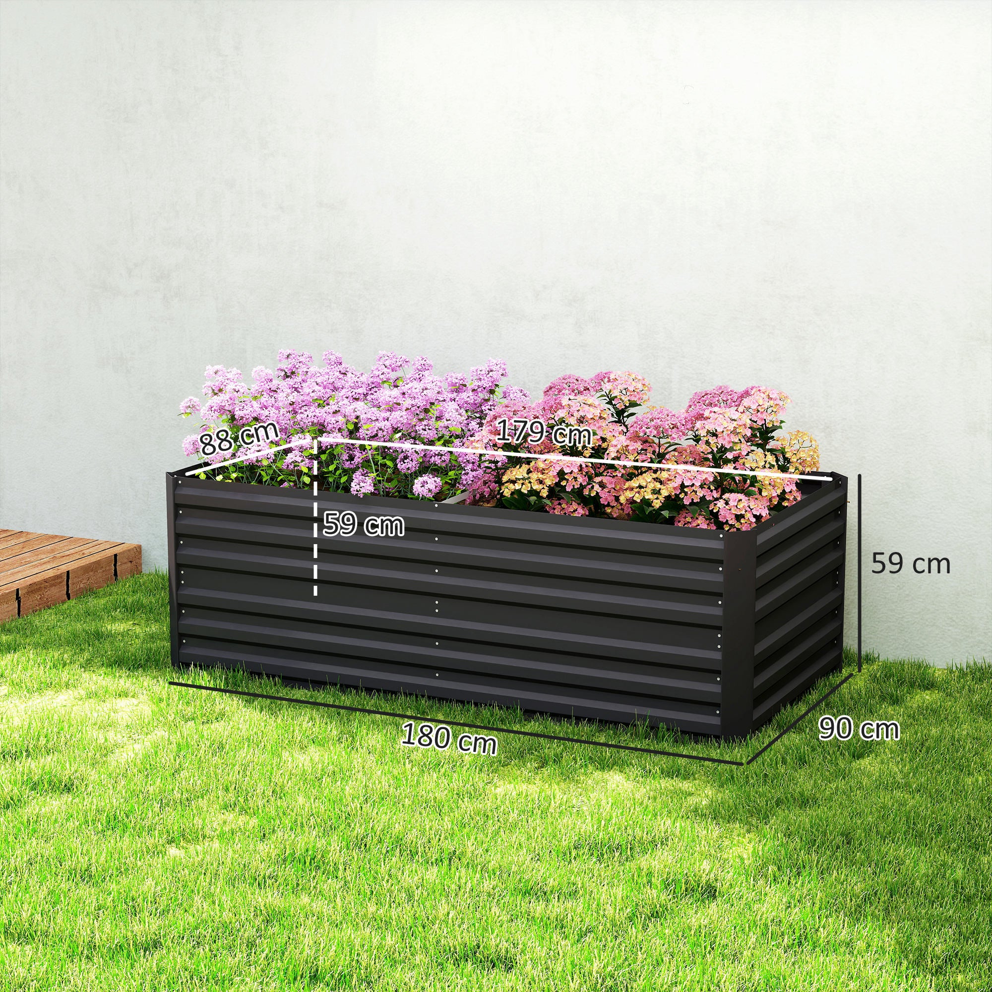 Outsunny Galvanised Steel Outdoor Raised Bed w/ Reinforced Rods, Black - Image 5