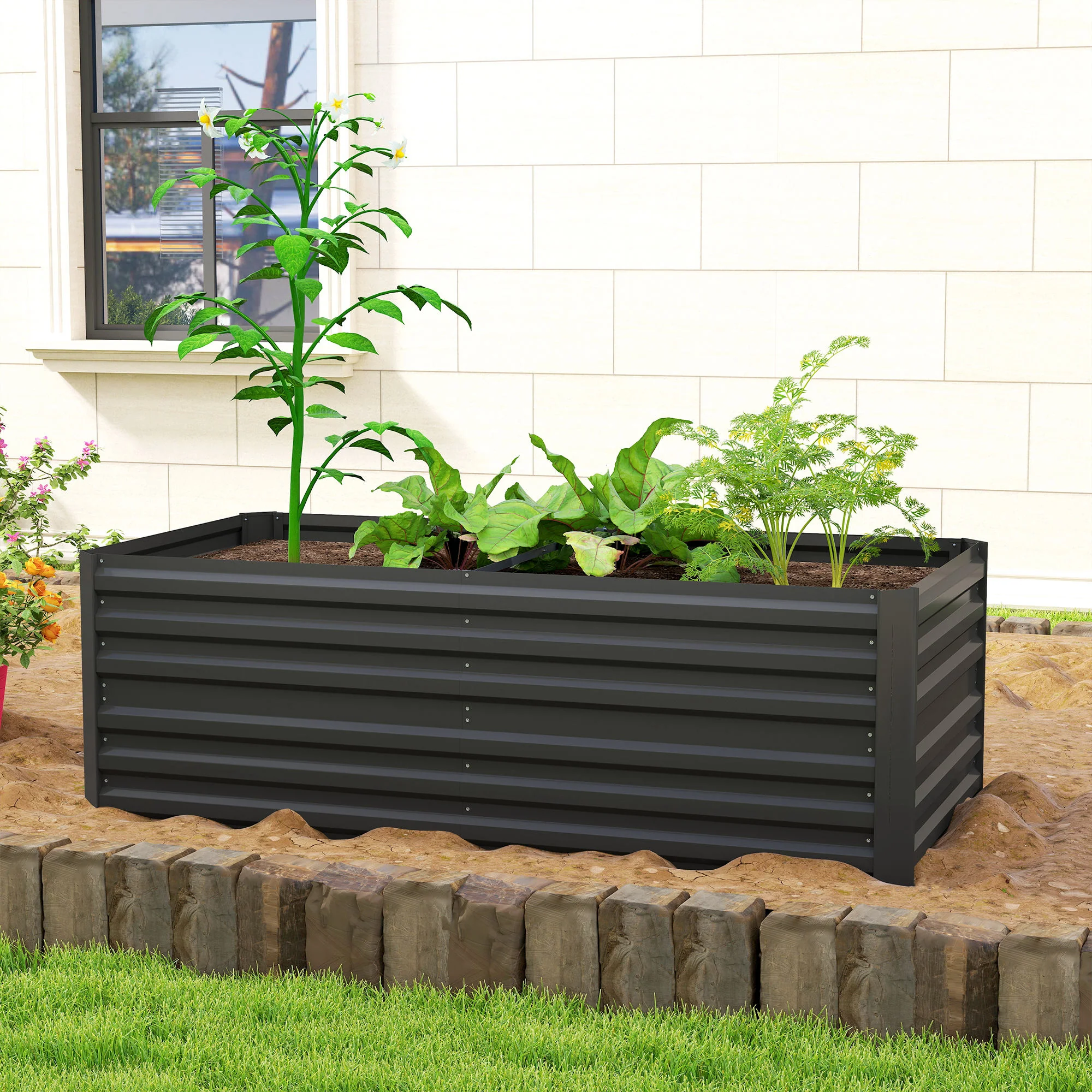 Outsunny Galvanised Steel Outdoor Raised Bed w/ Reinforced Rods, Black - Image 8