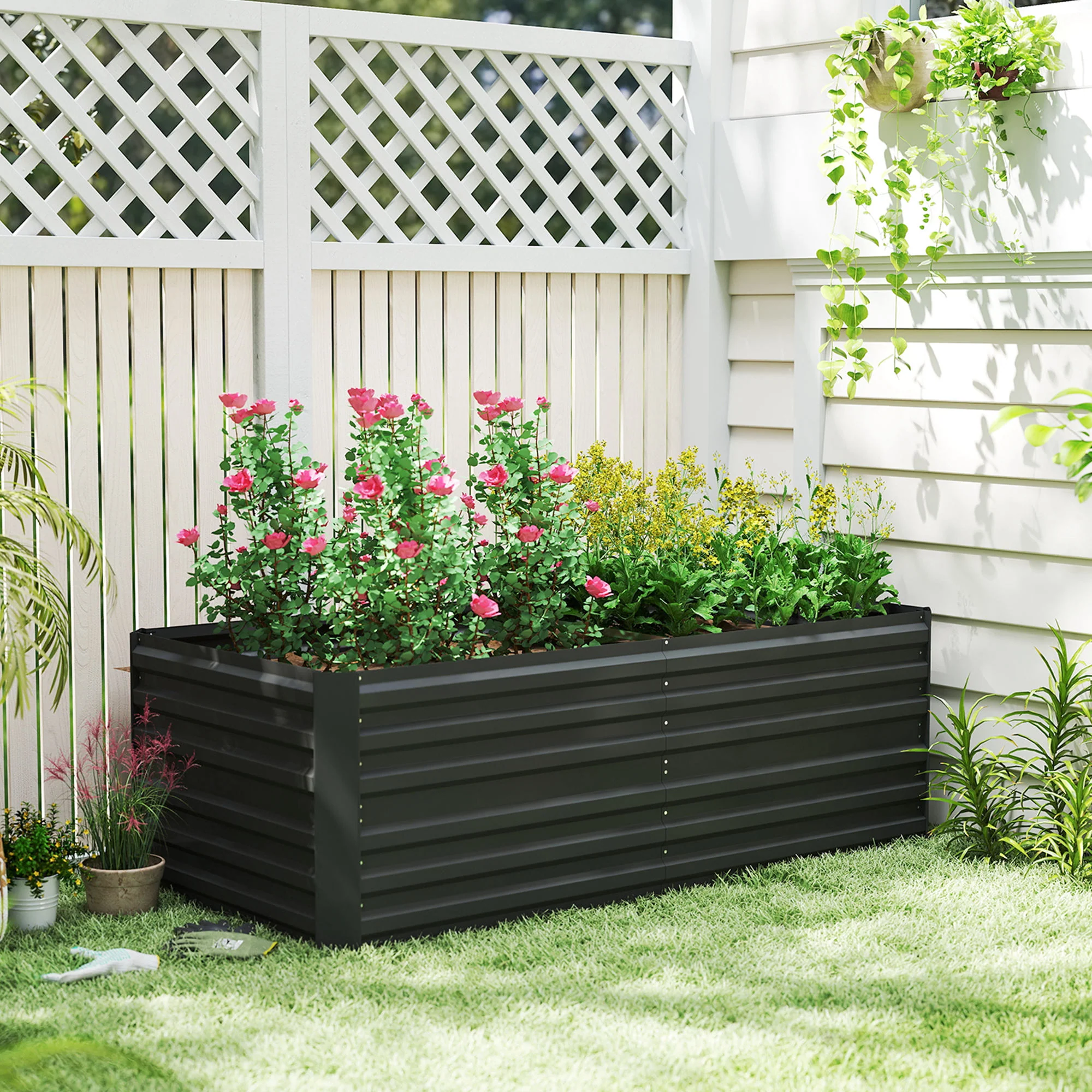 Outsunny Galvanised Steel Outdoor Raised Bed w/ Reinforced Rods, Black - Image 9