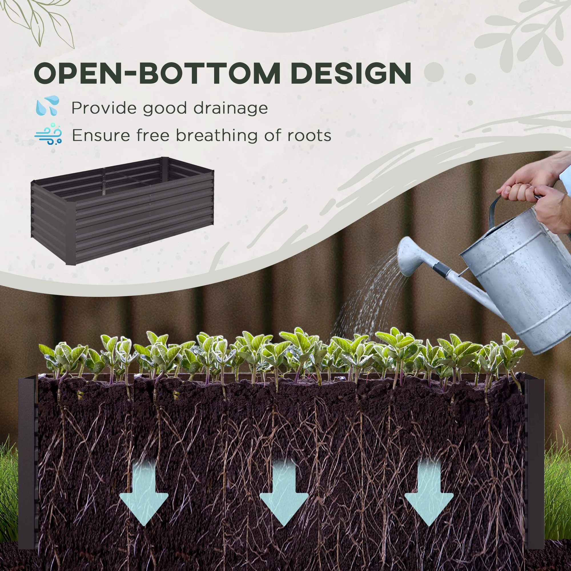 Outsunny Galvanised Steel Outdoor Raised Bed w/ Reinforced Rods, Dark Grey - Image 3