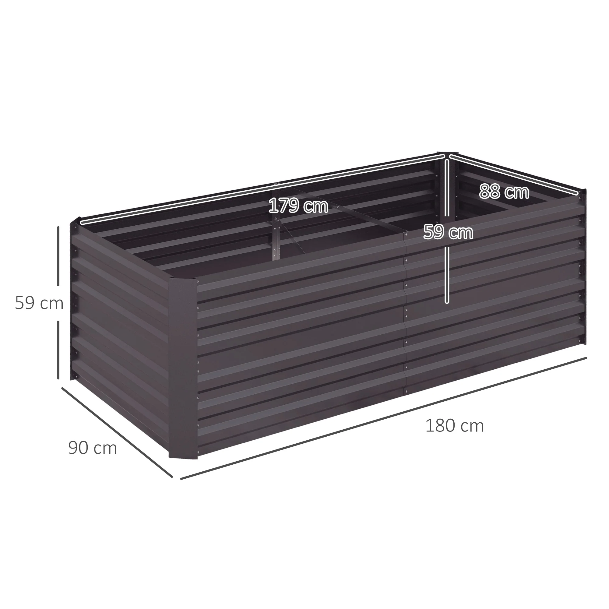 Outsunny Galvanised Steel Outdoor Raised Bed w/ Reinforced Rods, Dark Grey - Image 5
