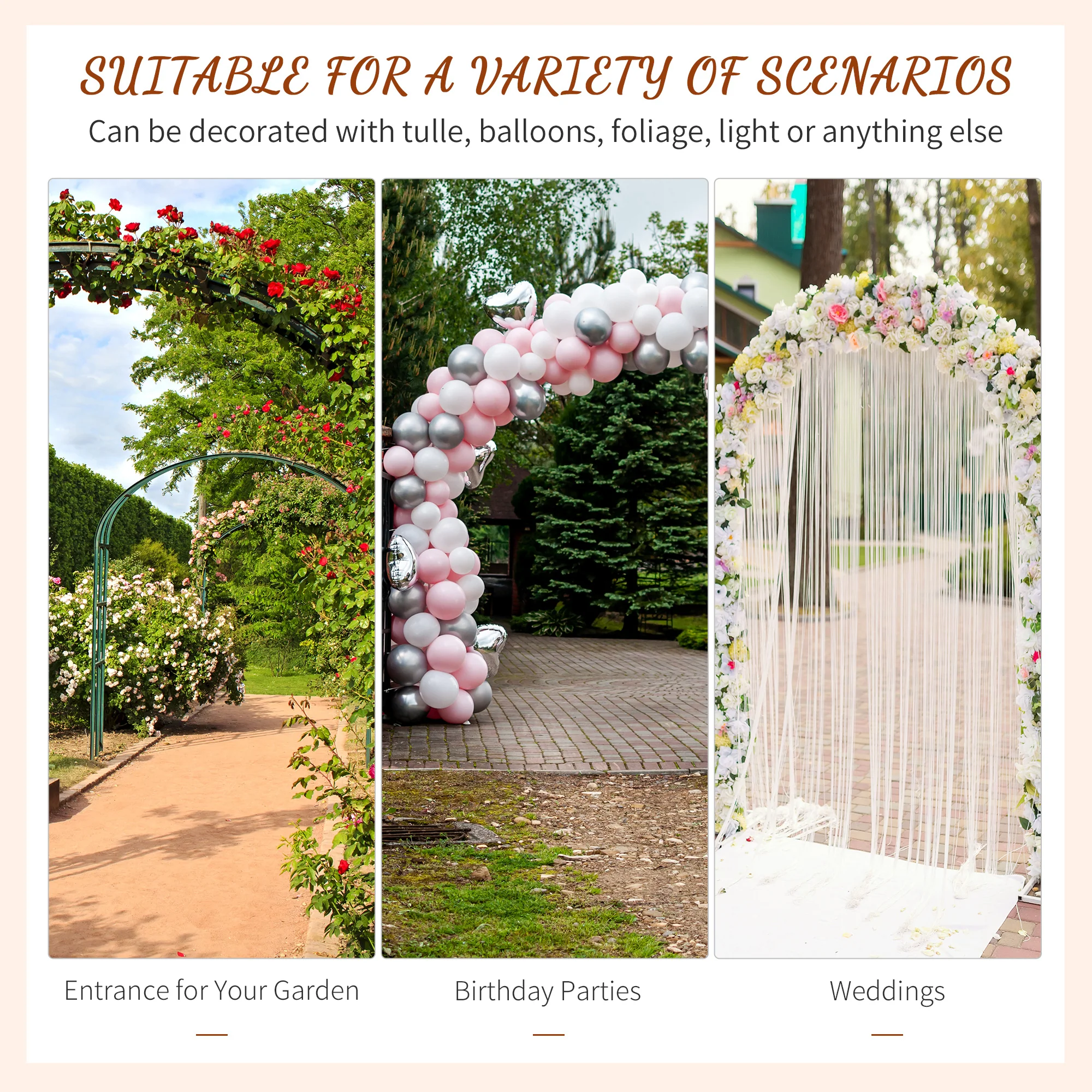 Outsunny Garden Arch Arbor for Decorative Climbing Plants Lawn Garden - Image 4