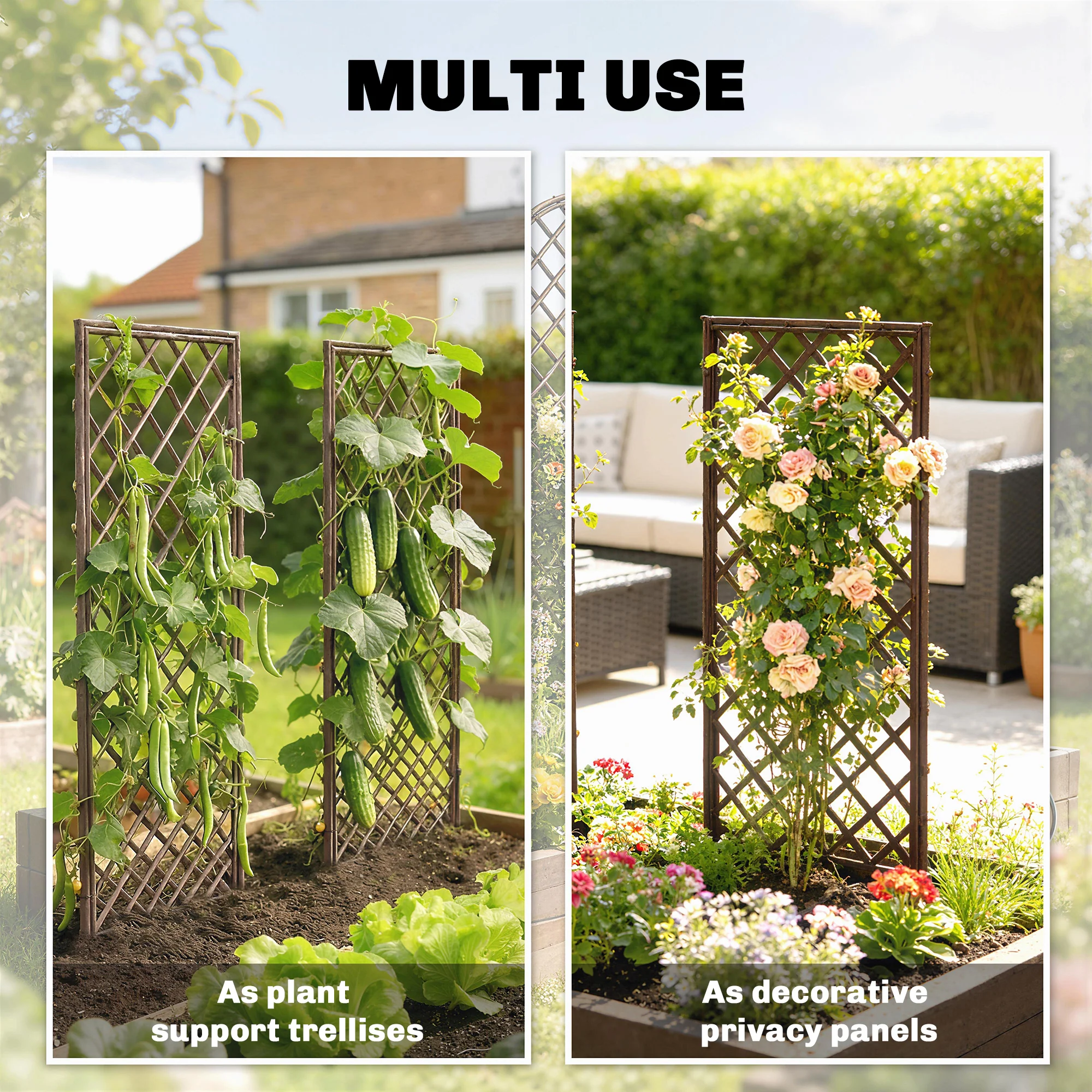 Outsunny Garden Arch, Wicker Trellis Support Frame With Flat Top, Natural - Image 7