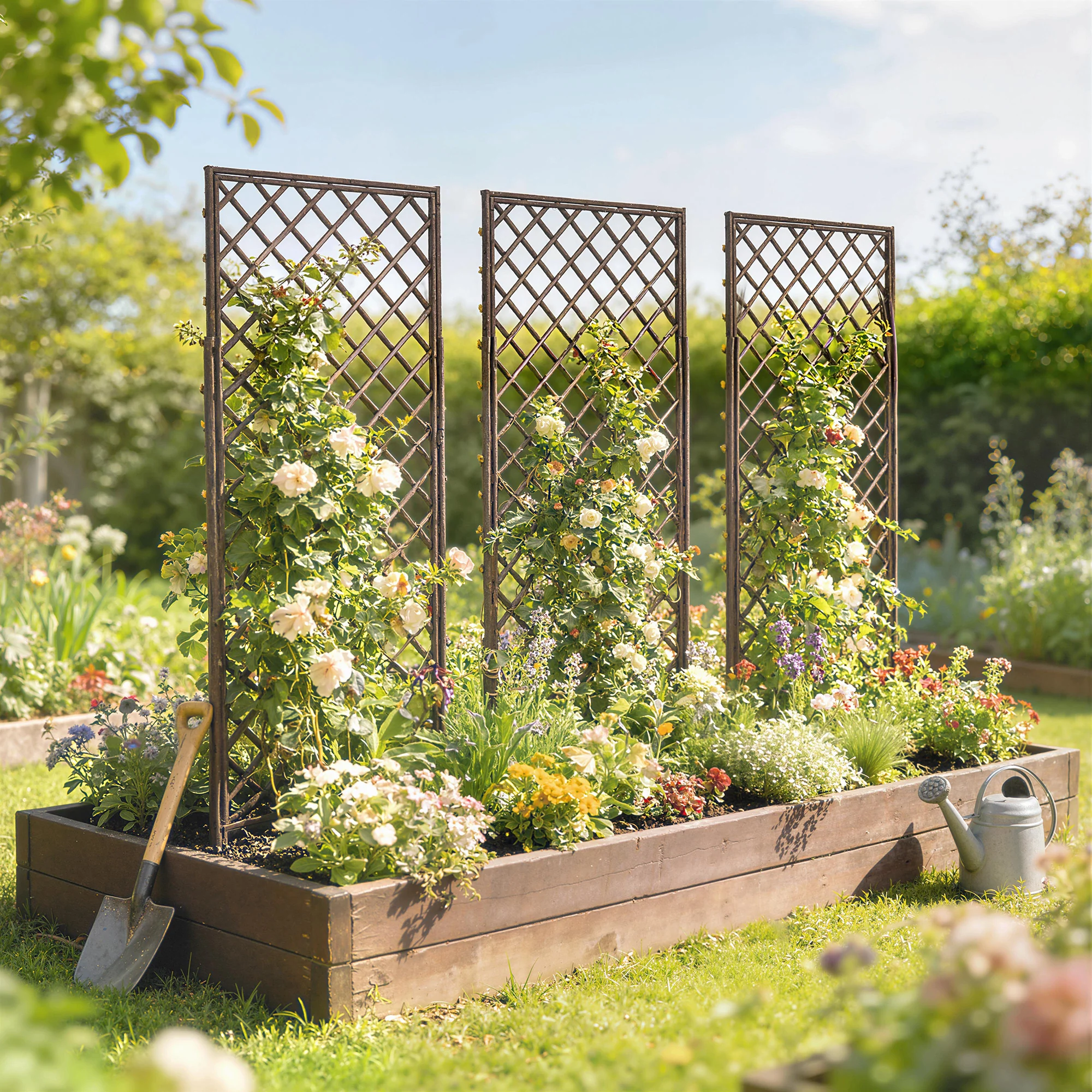 Outsunny Garden Arch, Wicker Trellis Support Frame With Flat Top, Natural - Image 9