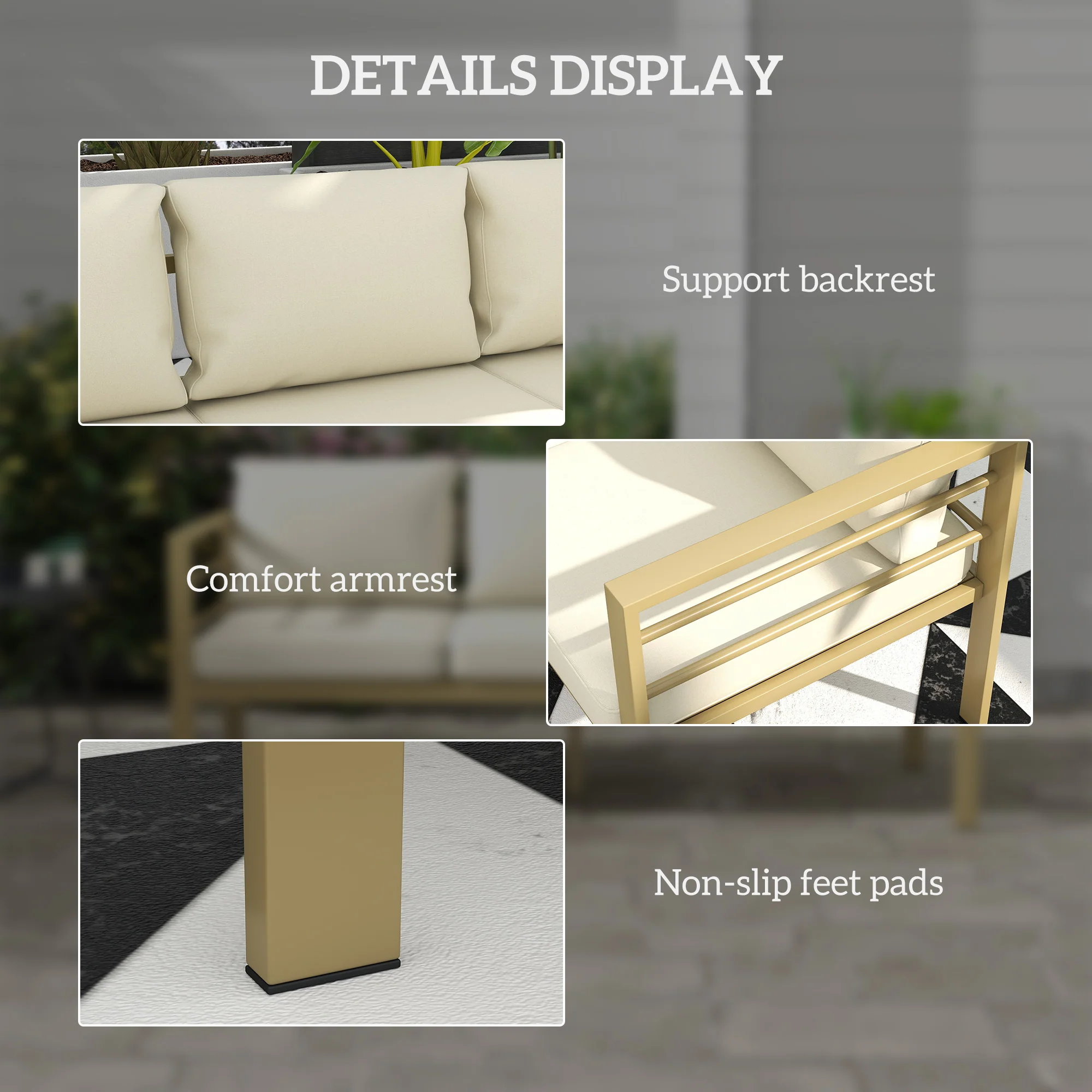 Outsunny Garden Bench with Cushions, Outdoor Furniture, Cream White - Image 6