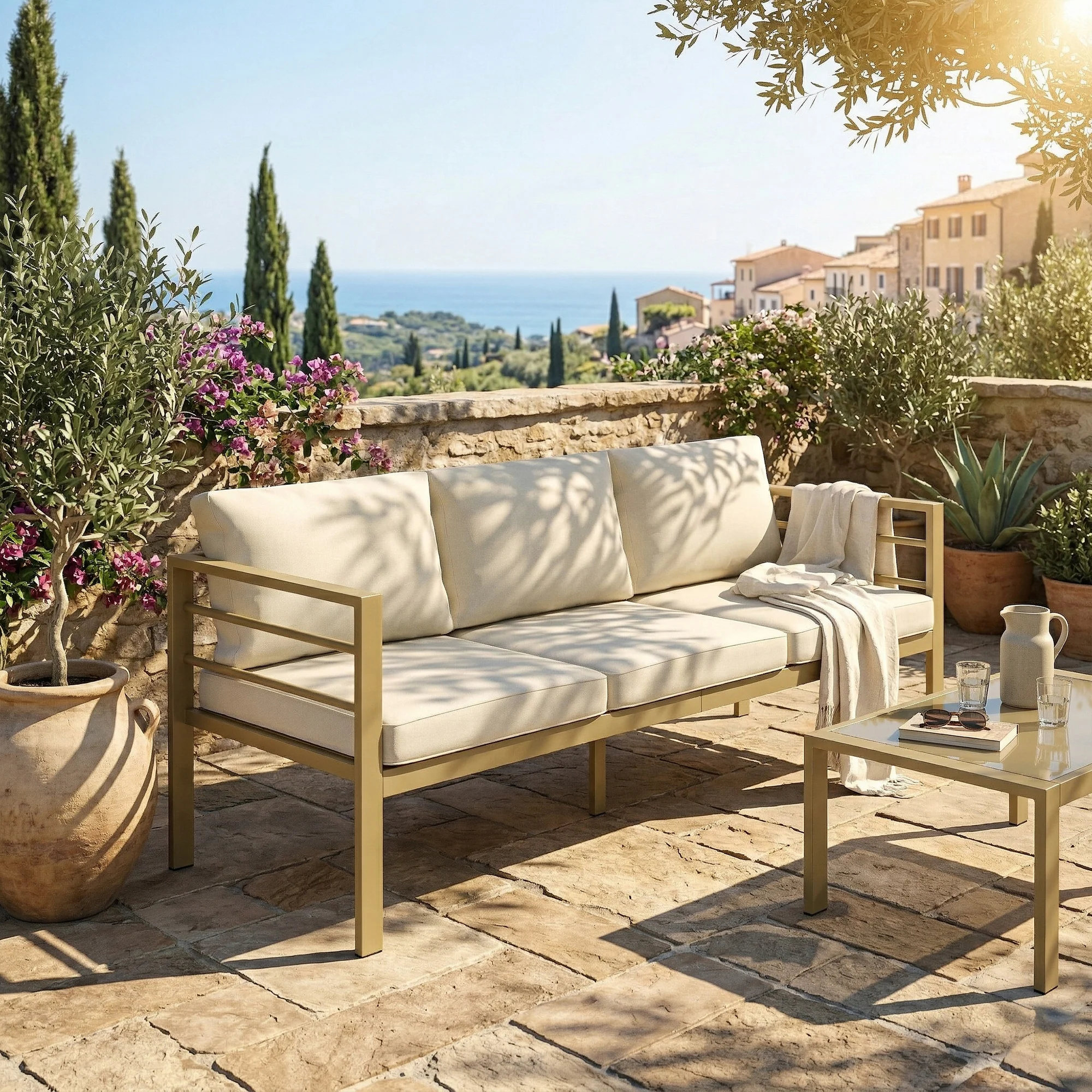 Outsunny Garden Bench with Cushions, Outdoor Furniture, Cream White - Image 9
