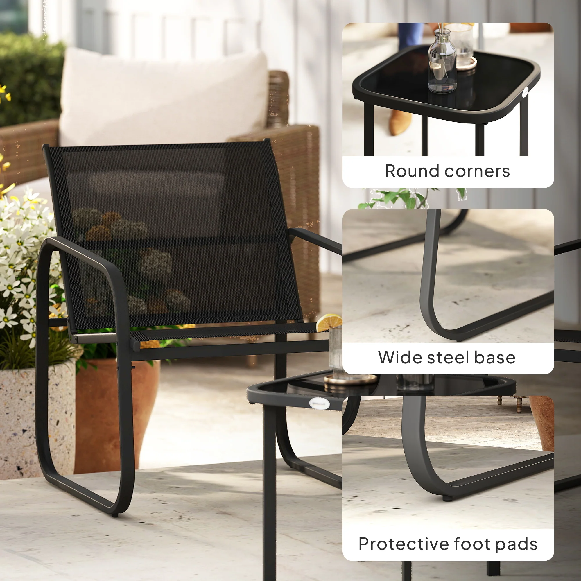 Outsunny Garden Bistro Set, Metal Garden Furniture Set with Mesh Chairs - Image 8