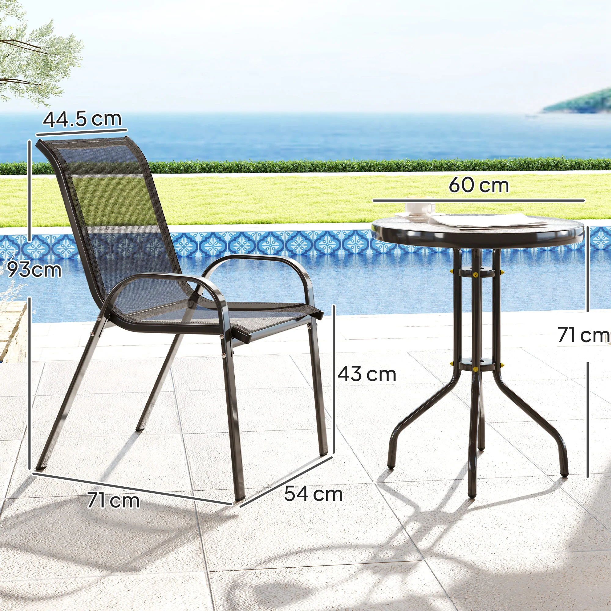 Outsunny Garden Bistro Set, Small Garden Set w/ Stackable Chairs - Image 5