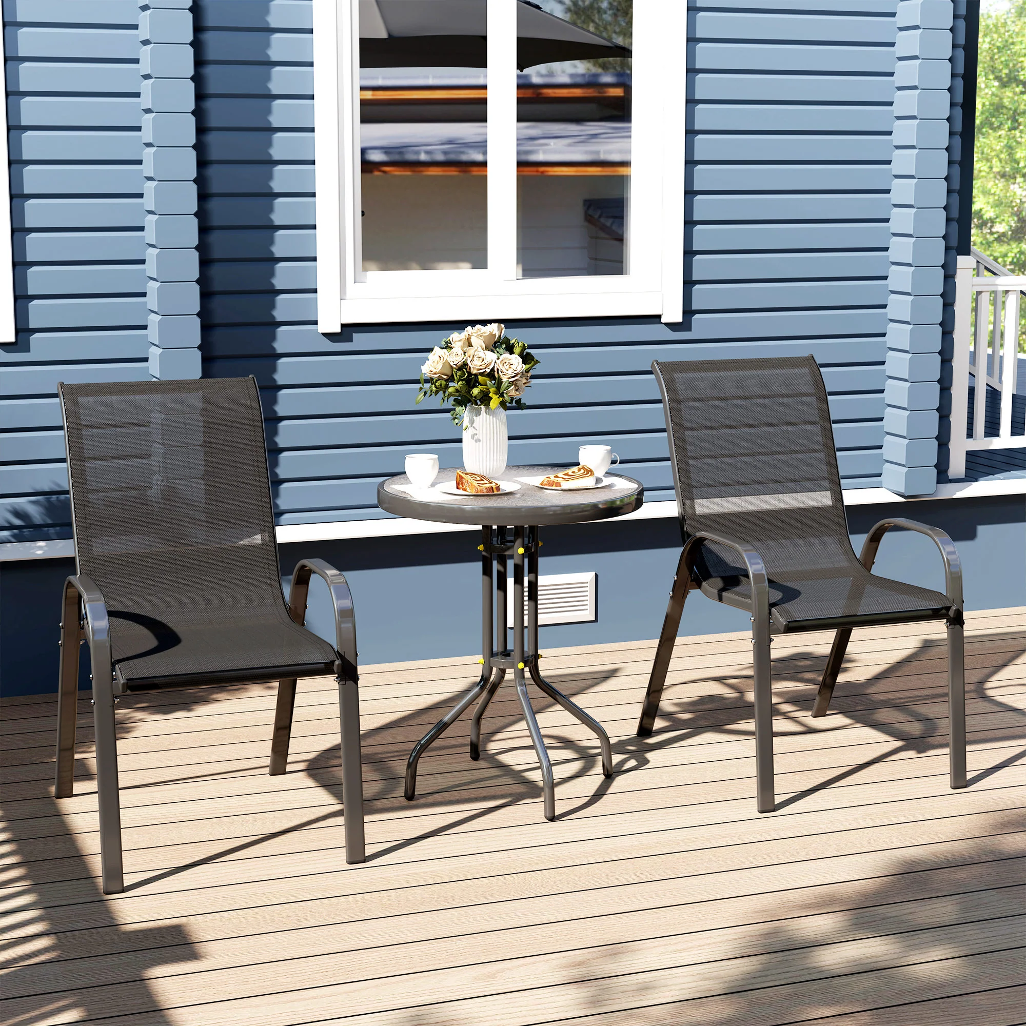Outsunny Garden Bistro Set, Small Garden Set w/ Stackable Chairs - Image 8
