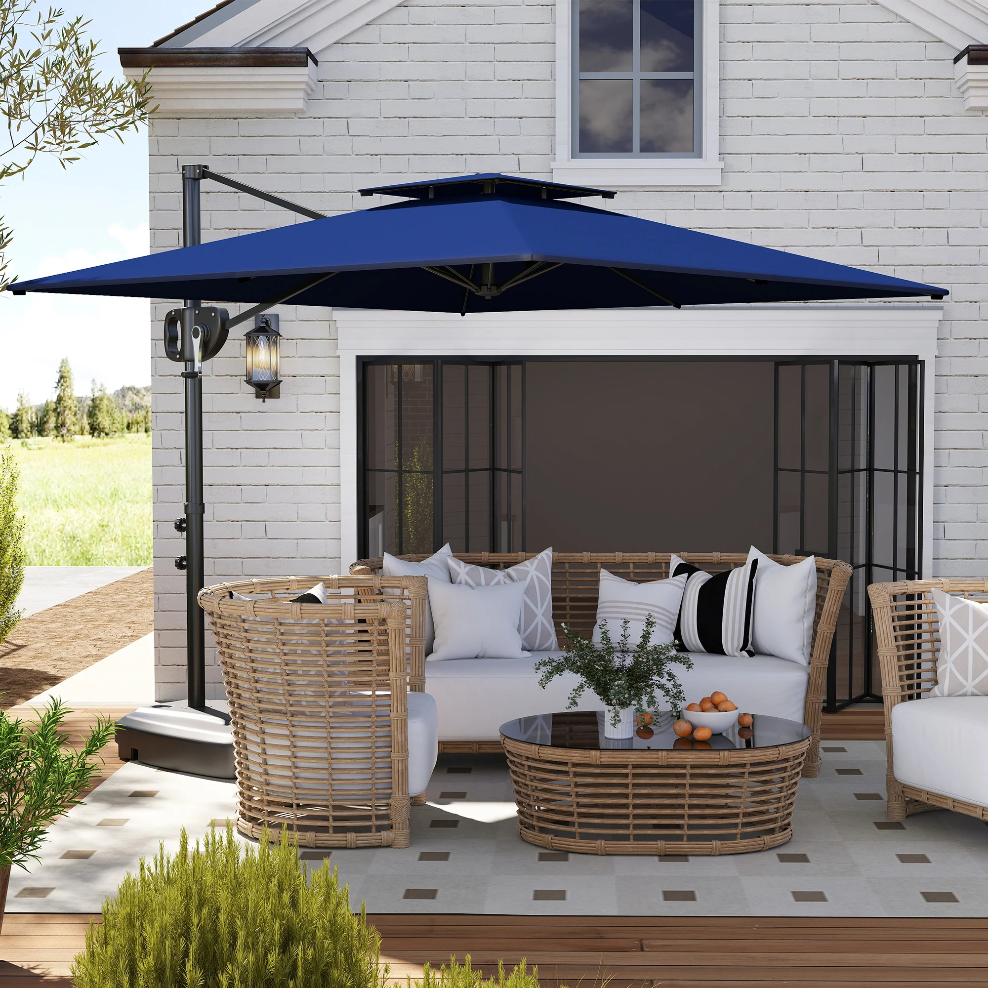 Outsunny Garden Cantilever Parasol w/ Weighted Base Tilt Crank - Image 11