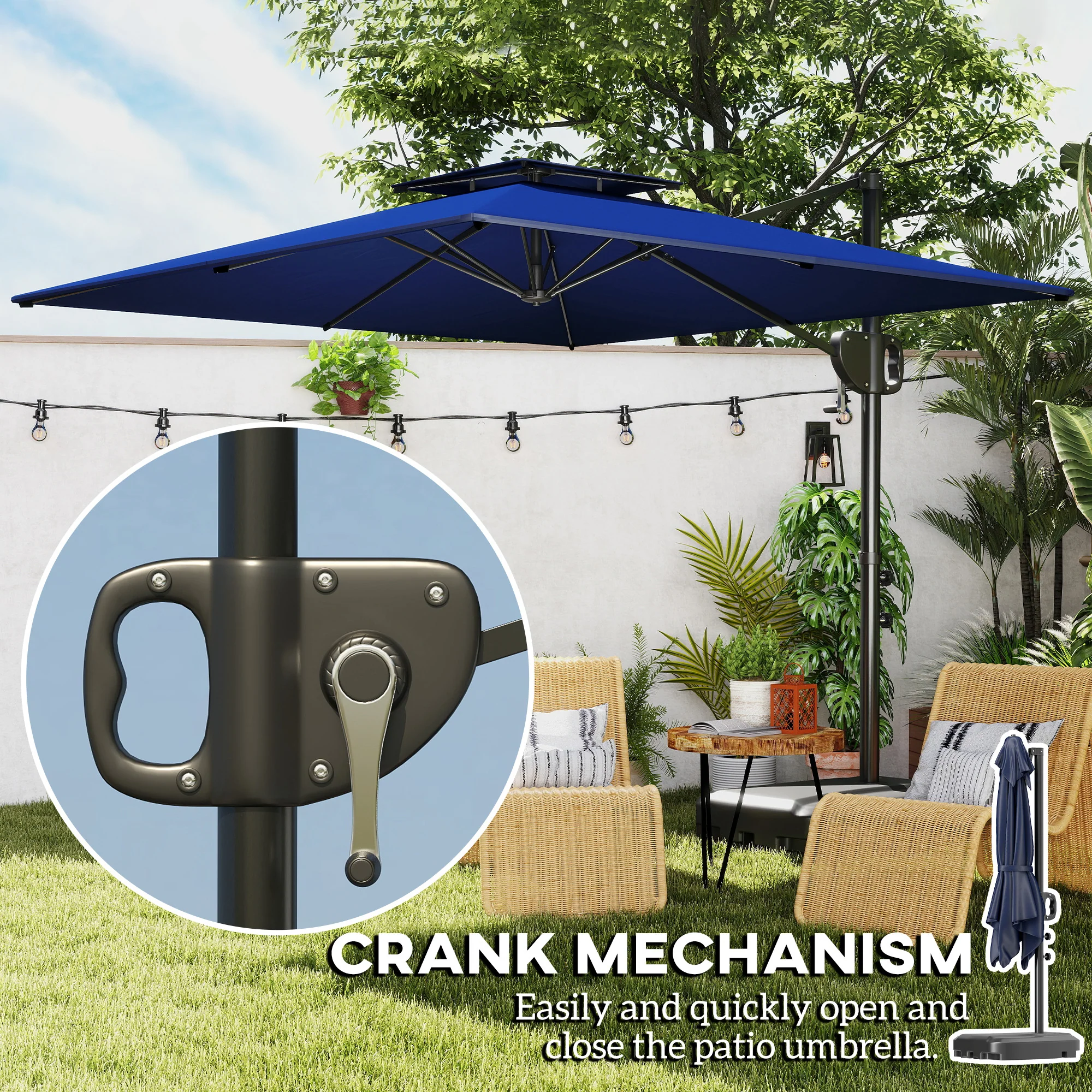 Outsunny Garden Cantilever Parasol w/ Weighted Base Tilt Crank - Image 16