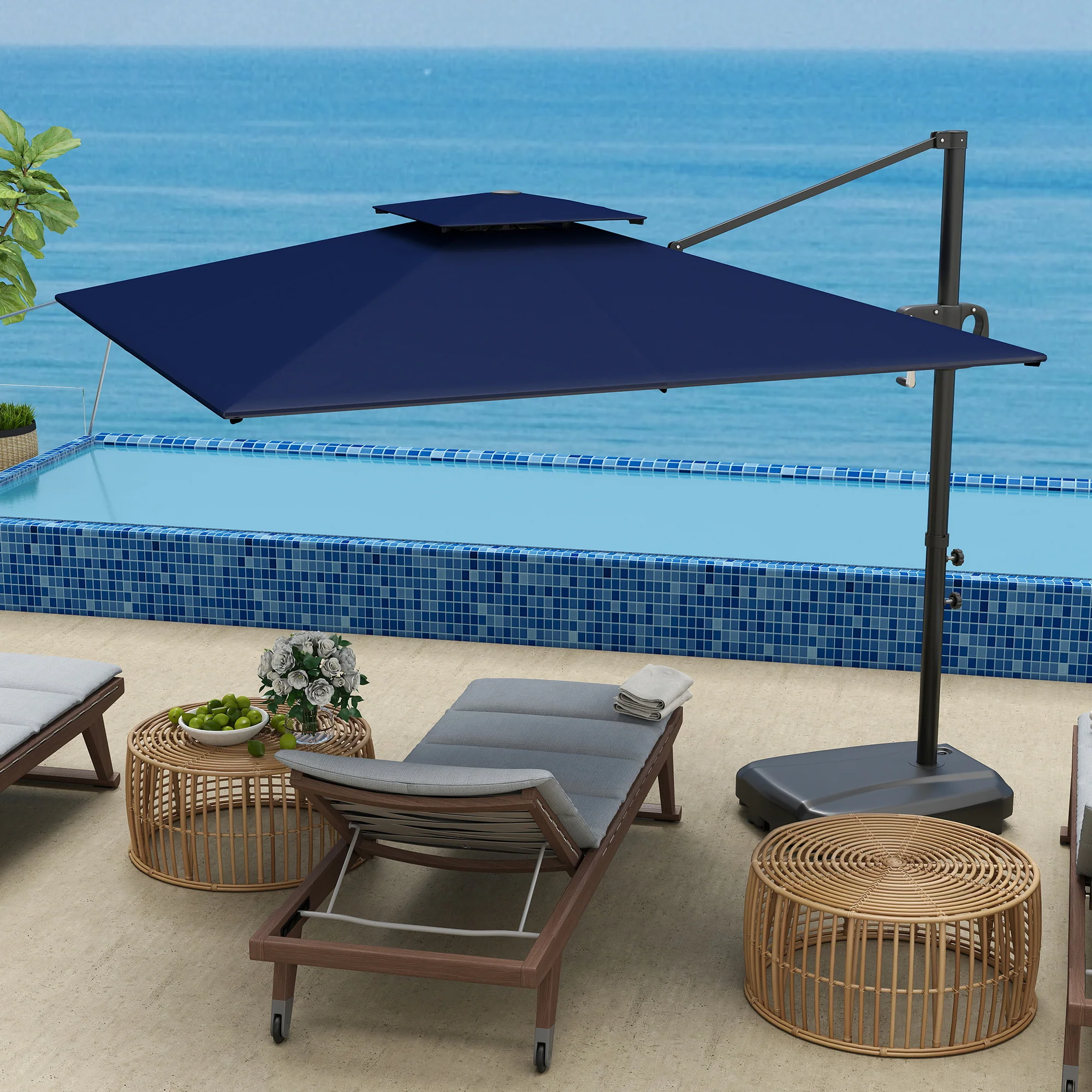 Outsunny Garden Cantilever Parasol w/ Weighted Base Tilt Crank - Image 17