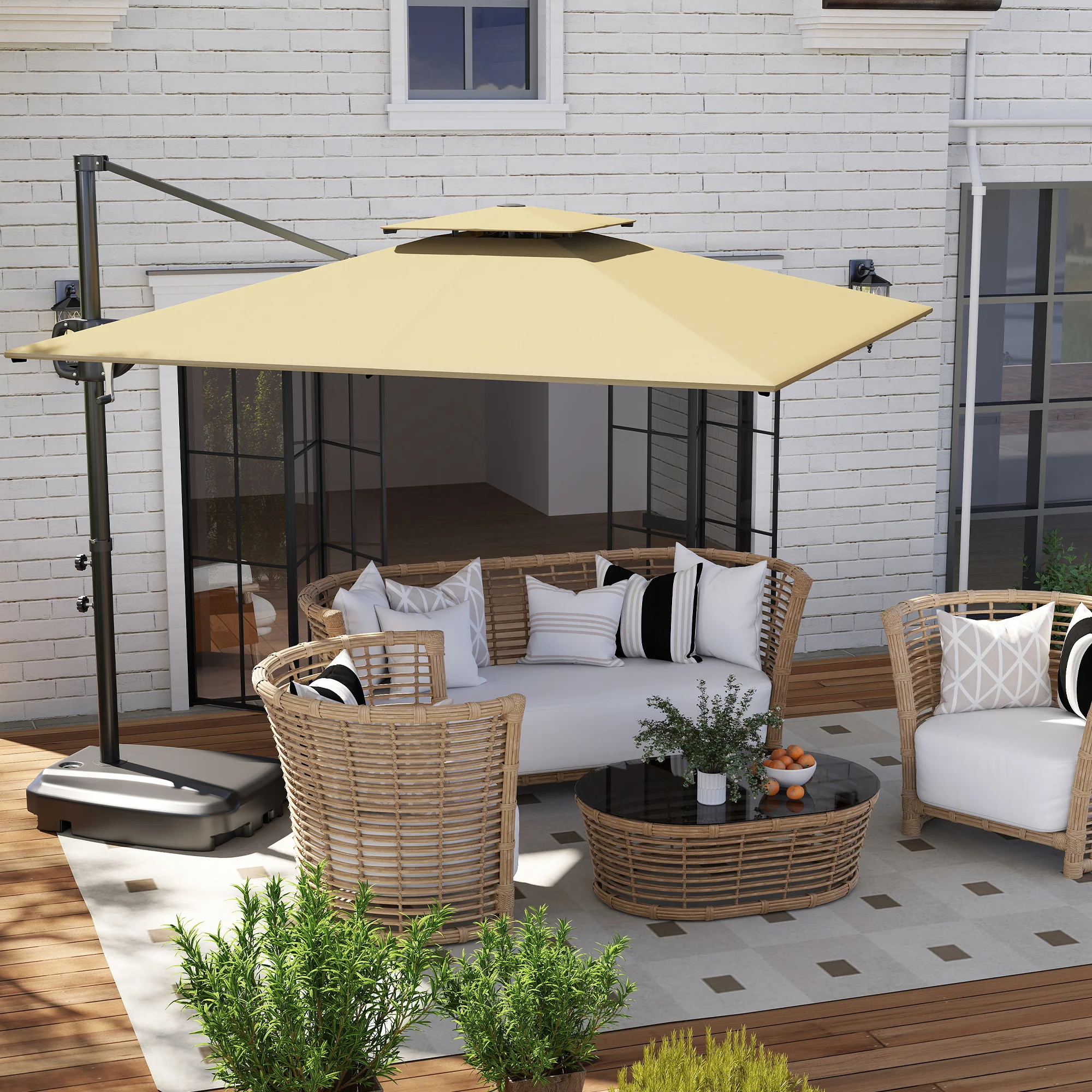 Outsunny Garden Cantilever Parasol w/ Weighted Base Tilt Crank - Image 20