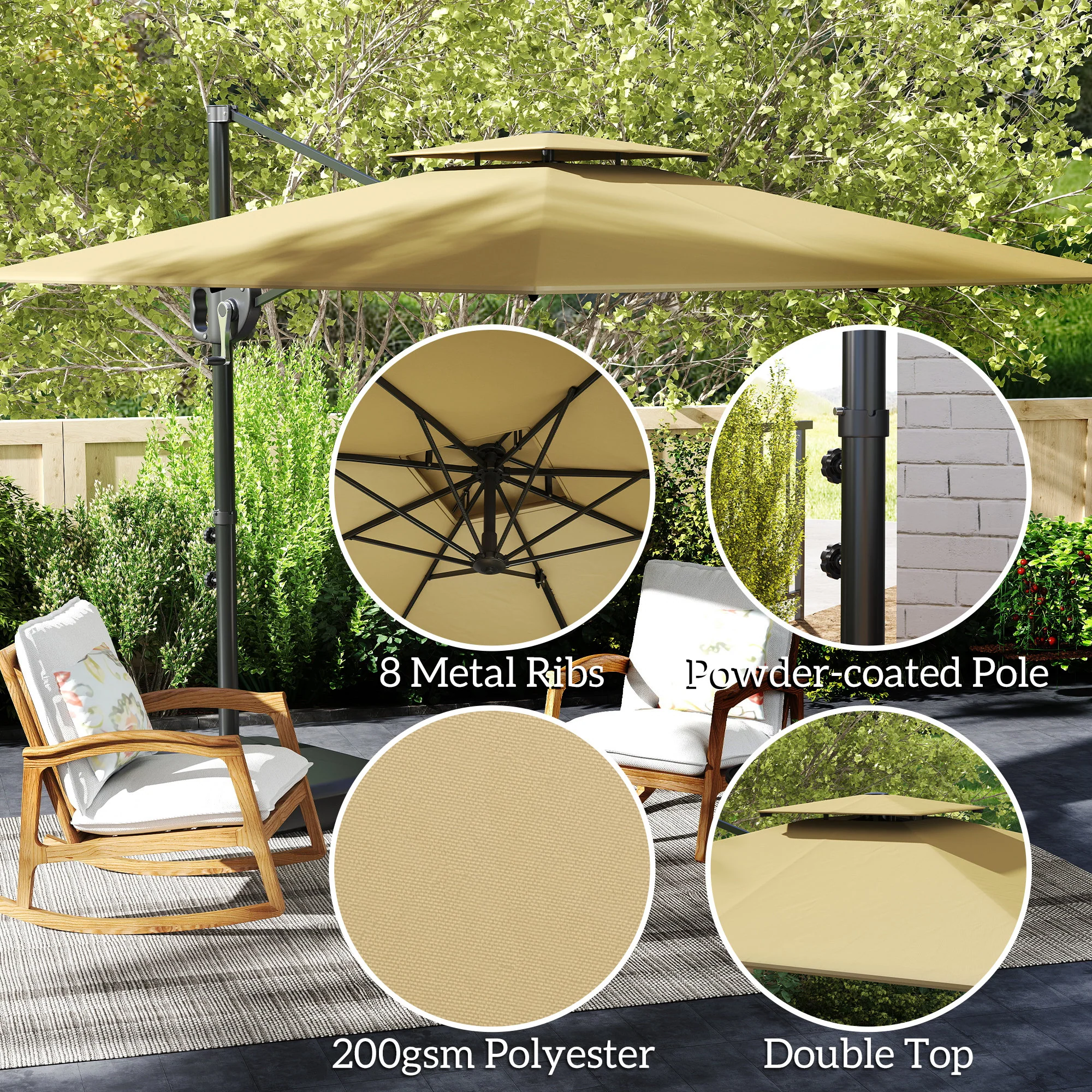 Outsunny Garden Cantilever Parasol w/ Weighted Base Tilt Crank - Image 24