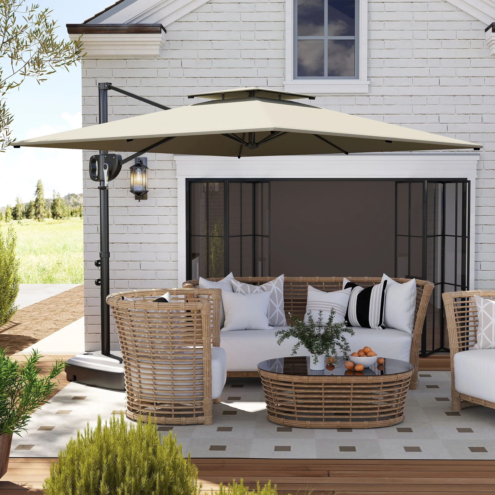 Outsunny Garden Cantilever Parasol w/ Weighted Base Tilt Crank - Image 29