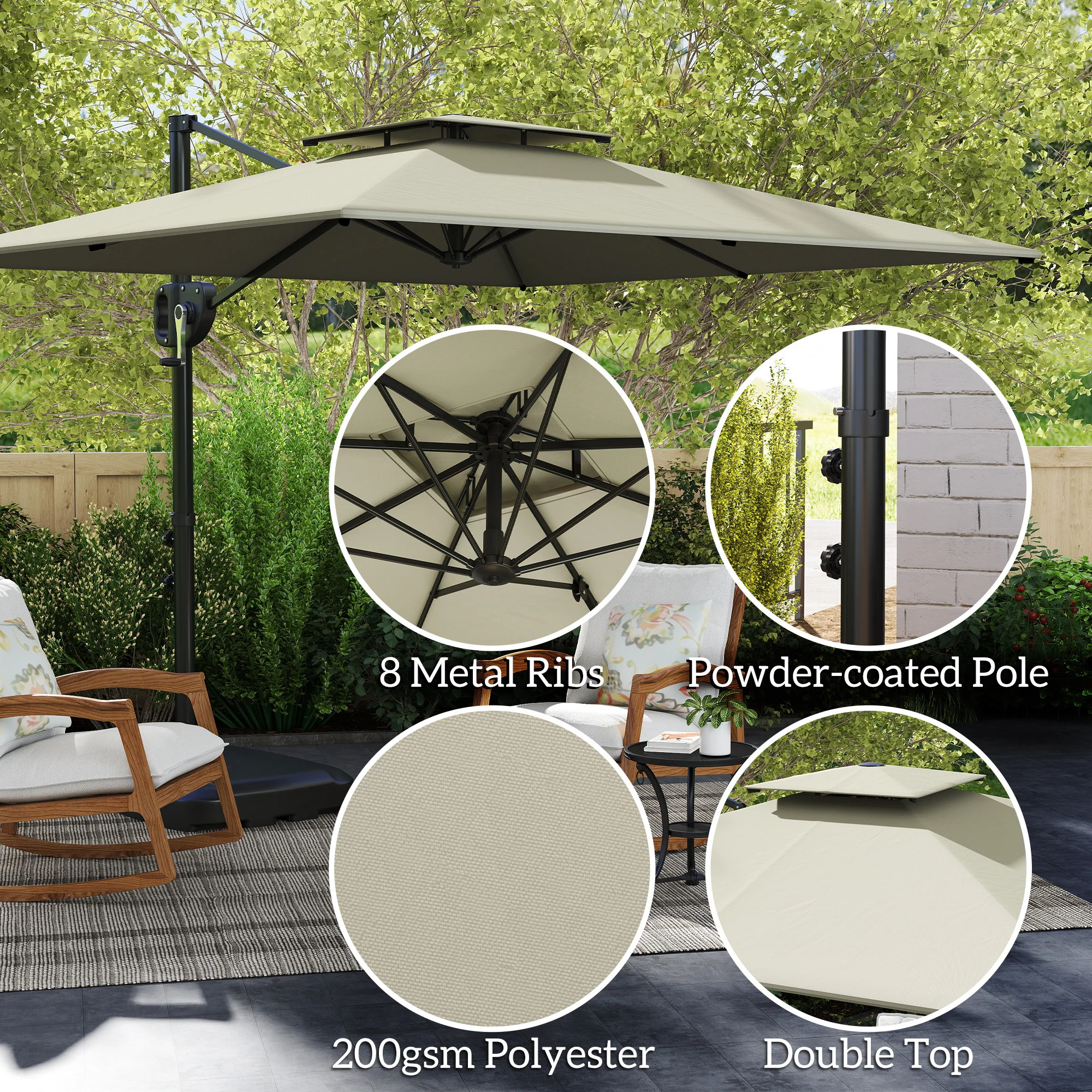 Outsunny Garden Cantilever Parasol w/ Weighted Base Tilt Crank - Image 33
