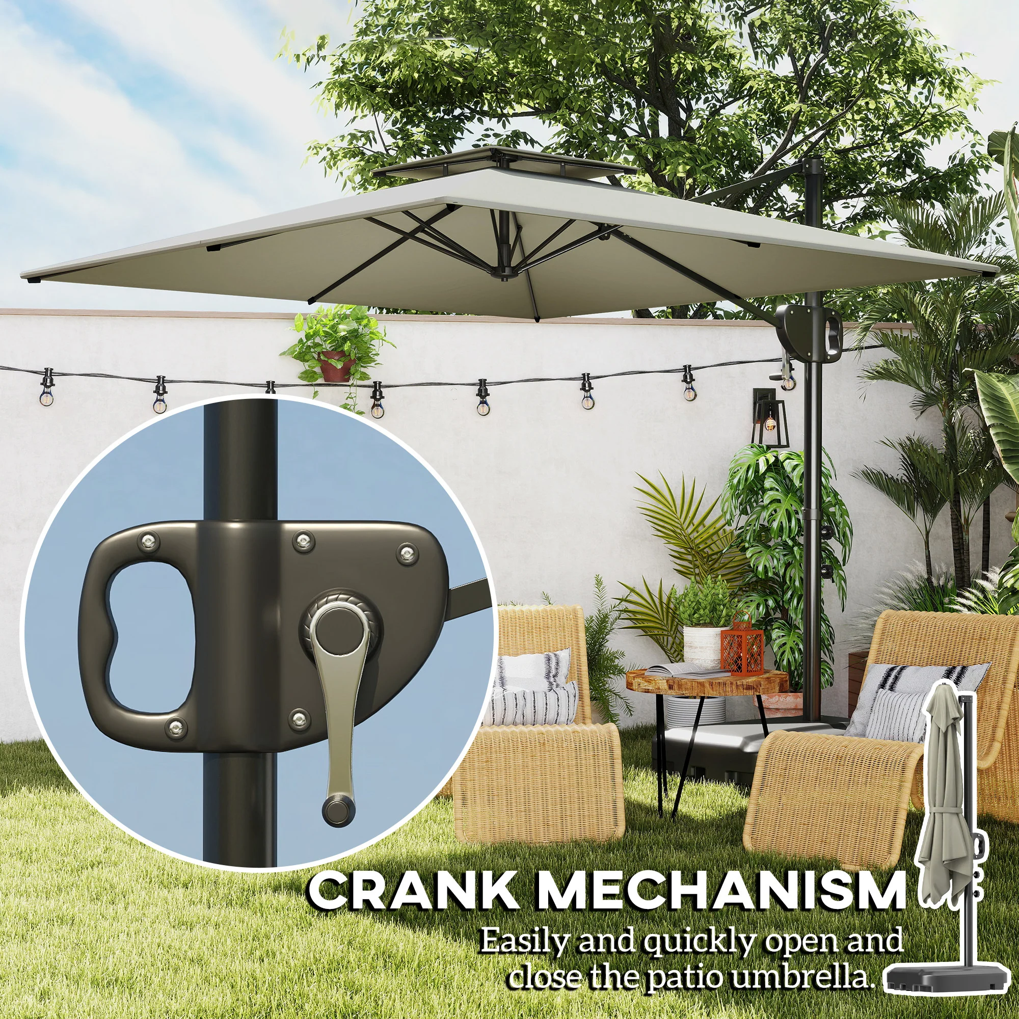 Outsunny Garden Cantilever Parasol w/ Weighted Base Tilt Crank - Image 34