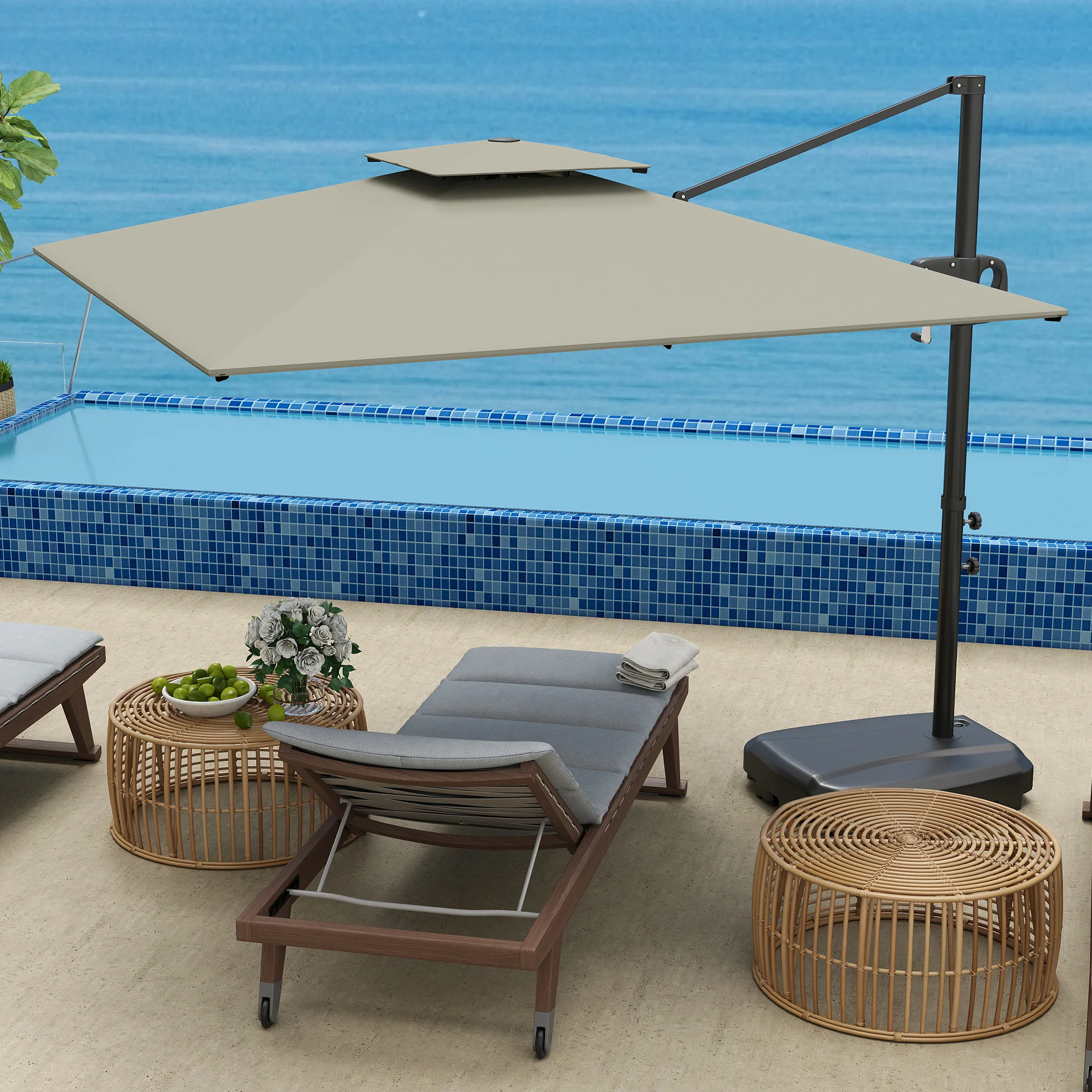 Outsunny Garden Cantilever Parasol w/ Weighted Base Tilt Crank - Image 35