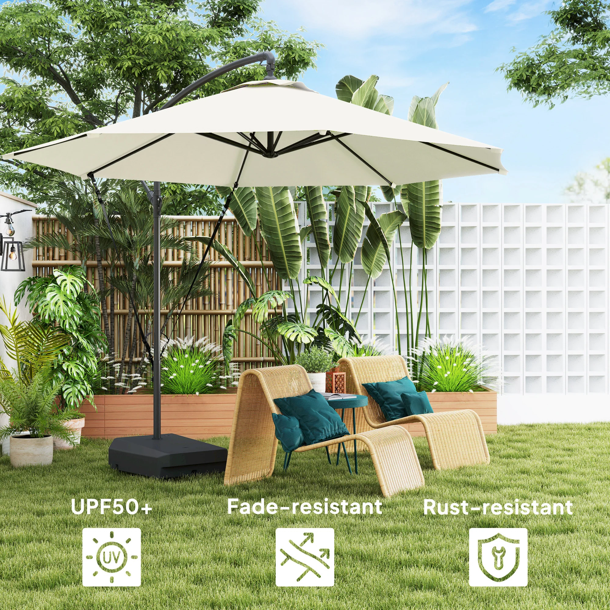 Outsunny Garden Cantilever Parasol with Cover Weighted Base Wind Strap - Image 15