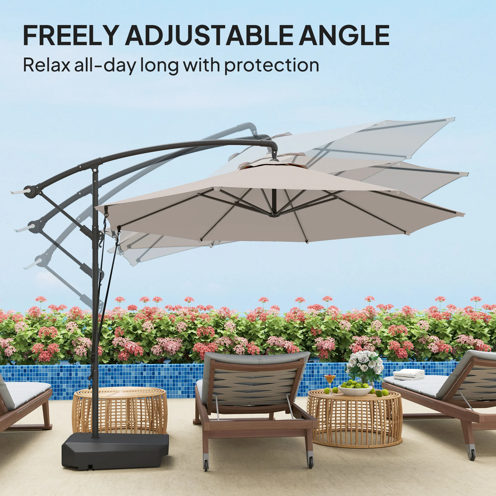 Outsunny Garden Cantilever Parasol with Cover Weighted Base Wind Strap - Image 16