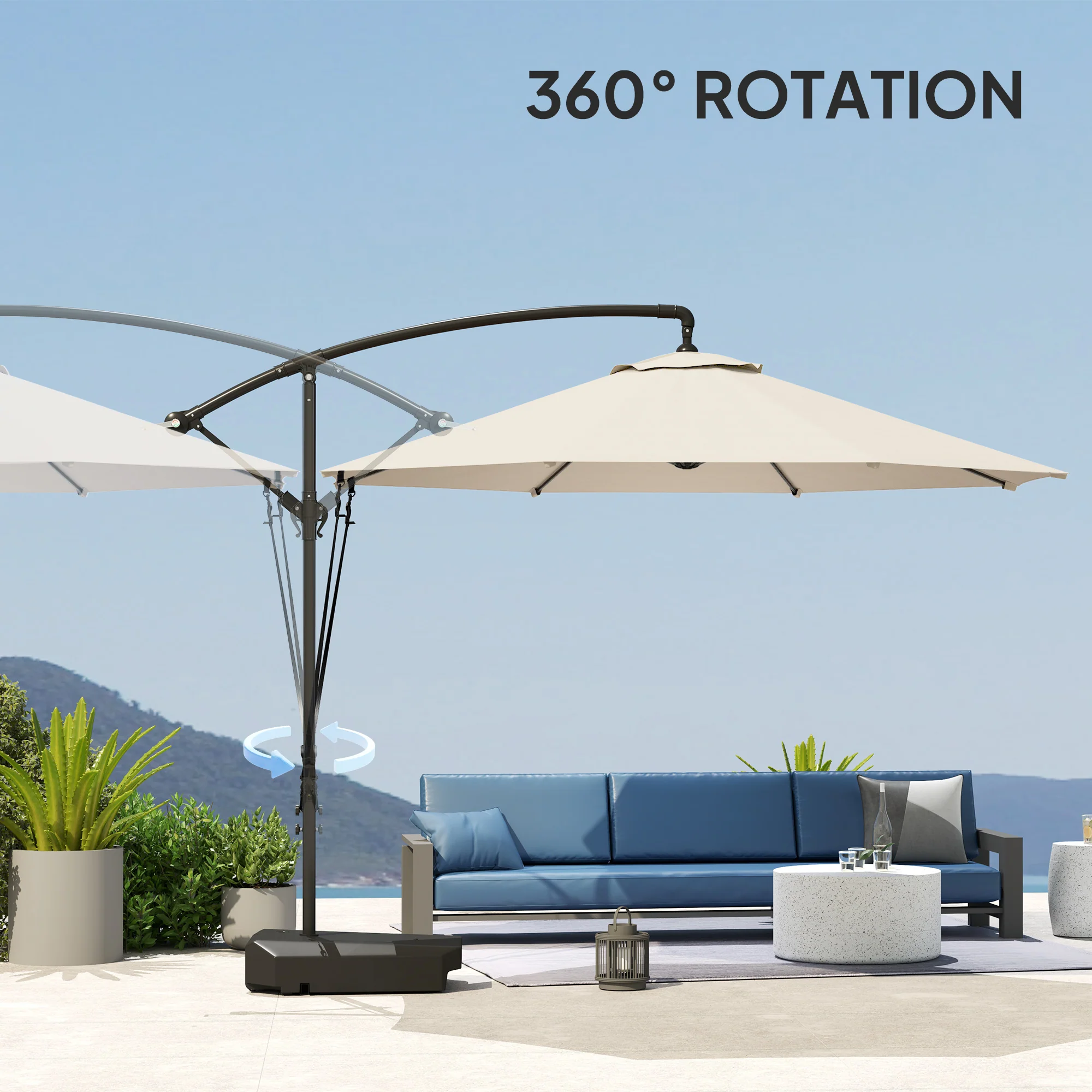 Outsunny Garden Cantilever Parasol with Cover Weighted Base Wind Strap - Image 17