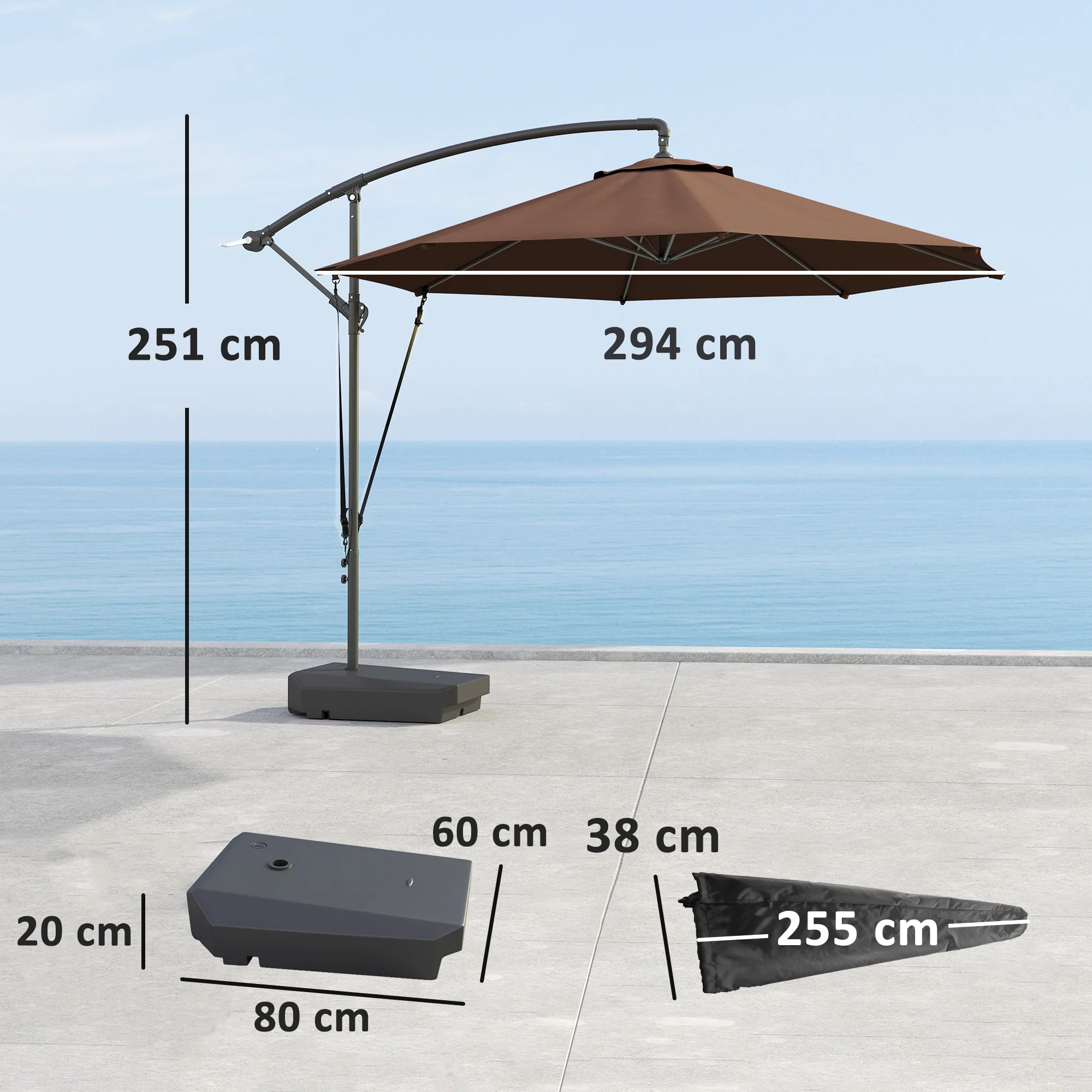 Outsunny Garden Cantilever Parasol with Cover Weighted Base Wind Strap - Image 5
