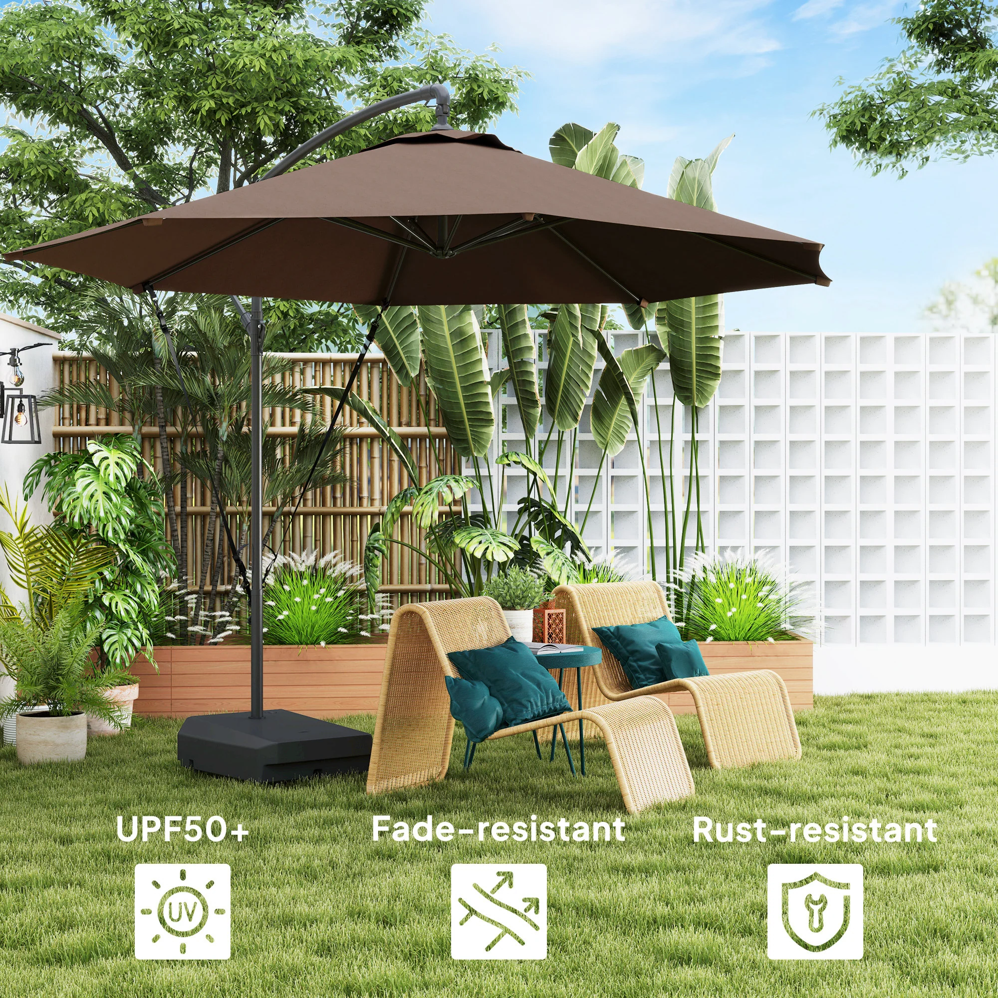 Outsunny Garden Cantilever Parasol with Cover Weighted Base Wind Strap - Image 6