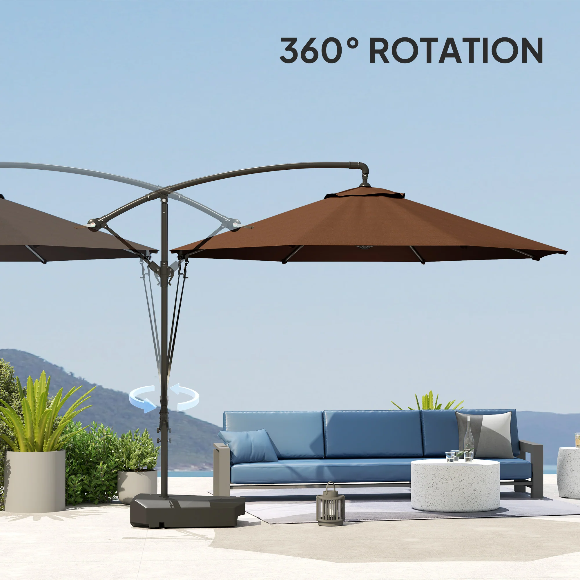 Outsunny Garden Cantilever Parasol with Cover Weighted Base Wind Strap - Image 8