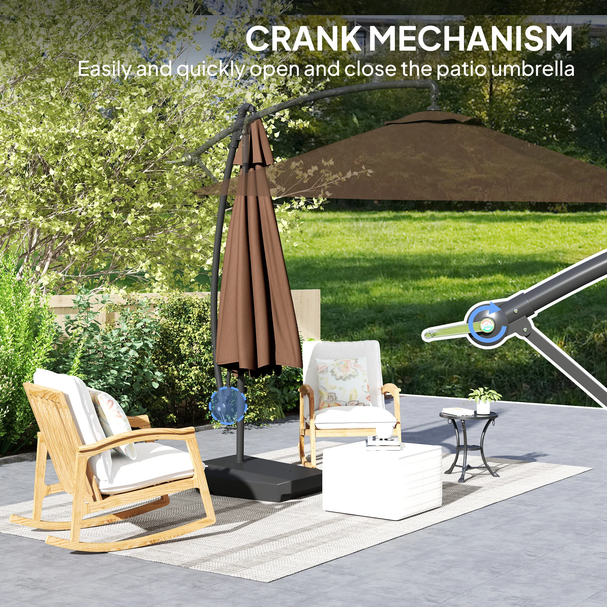Outsunny Garden Cantilever Parasol with Cover Weighted Base Wind Strap - Image 9