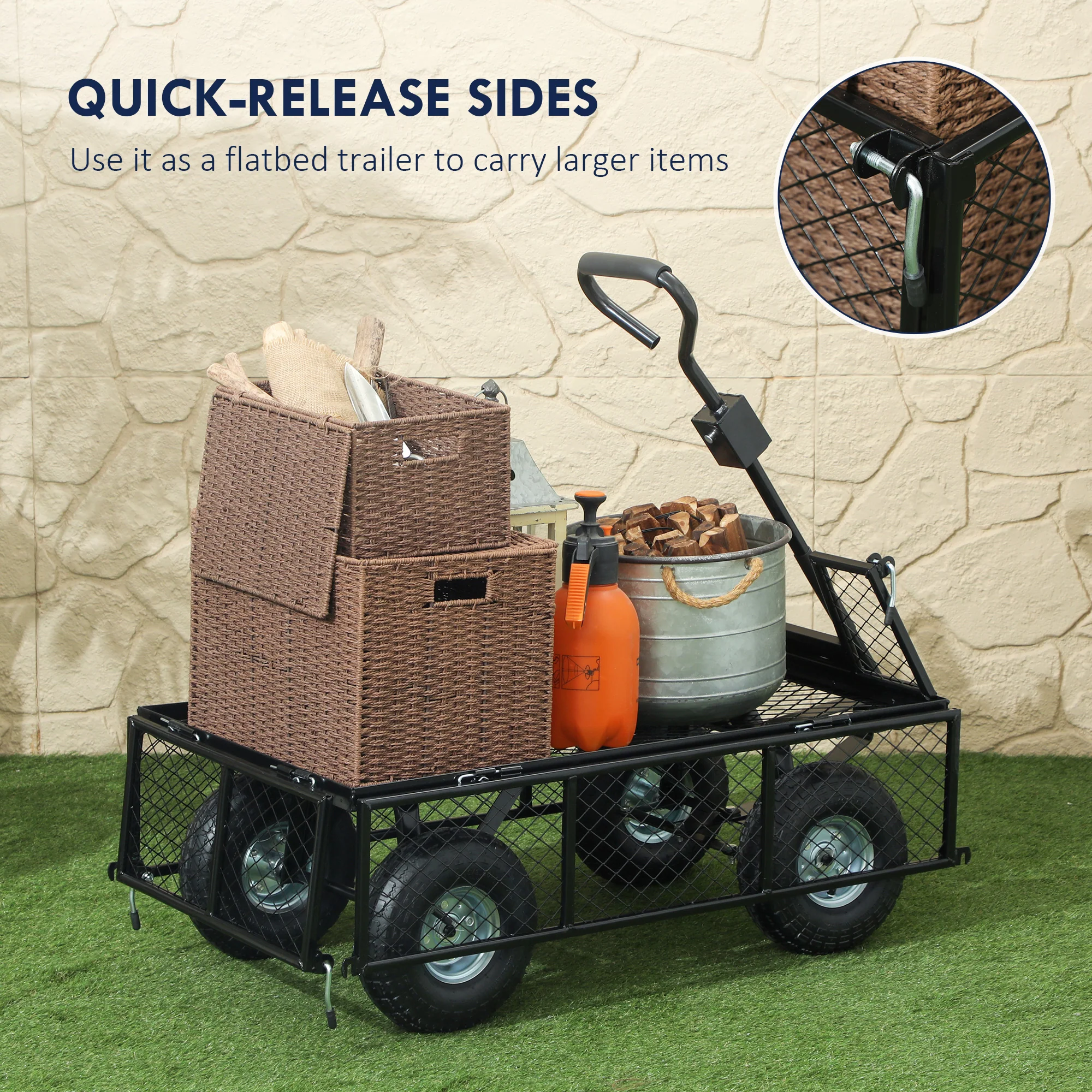 Outsunny Garden Cart With Removable Liner, Quick-Release Sides - Image 13