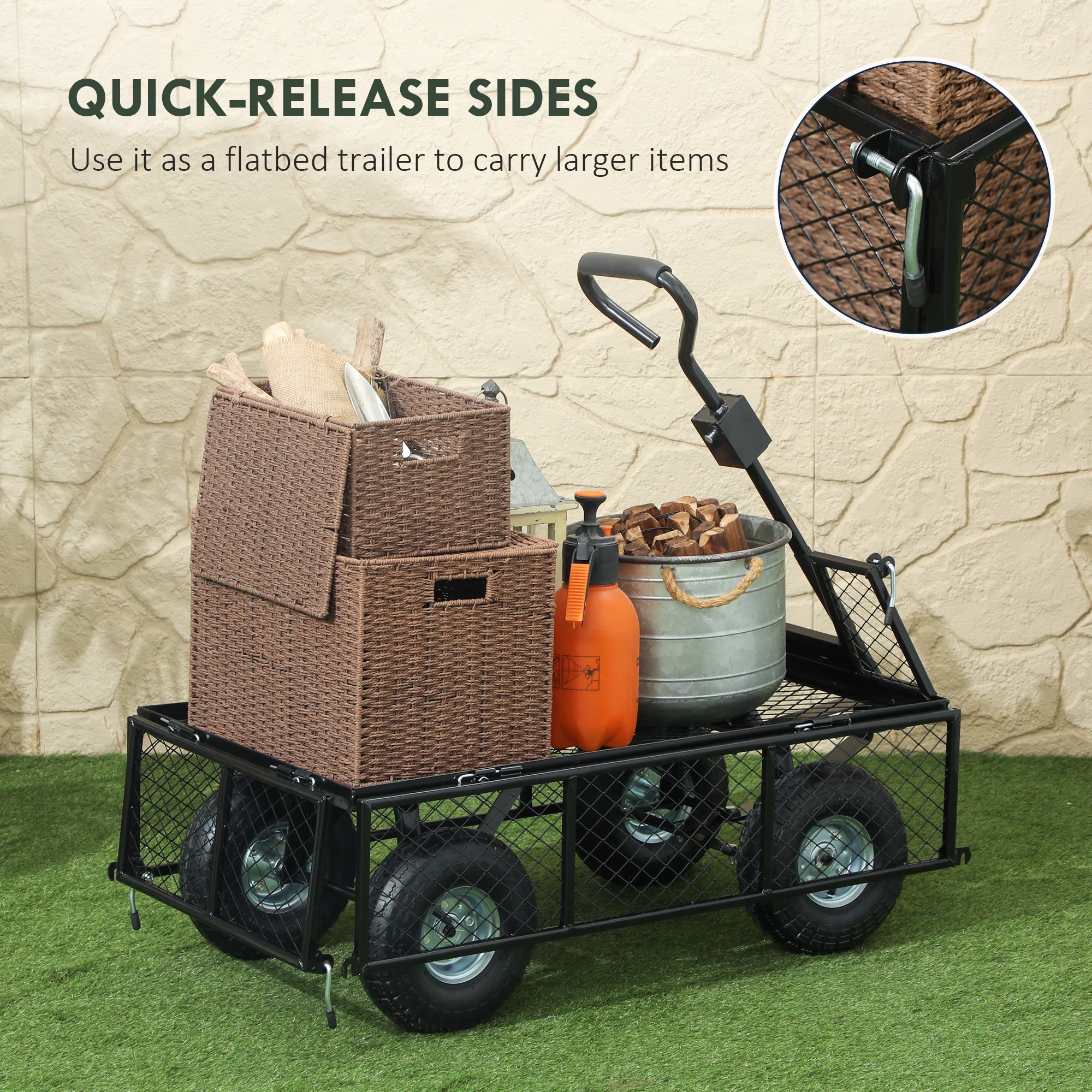 Outsunny Garden Cart With Removable Liner, Quick-Release Sides - Image 22