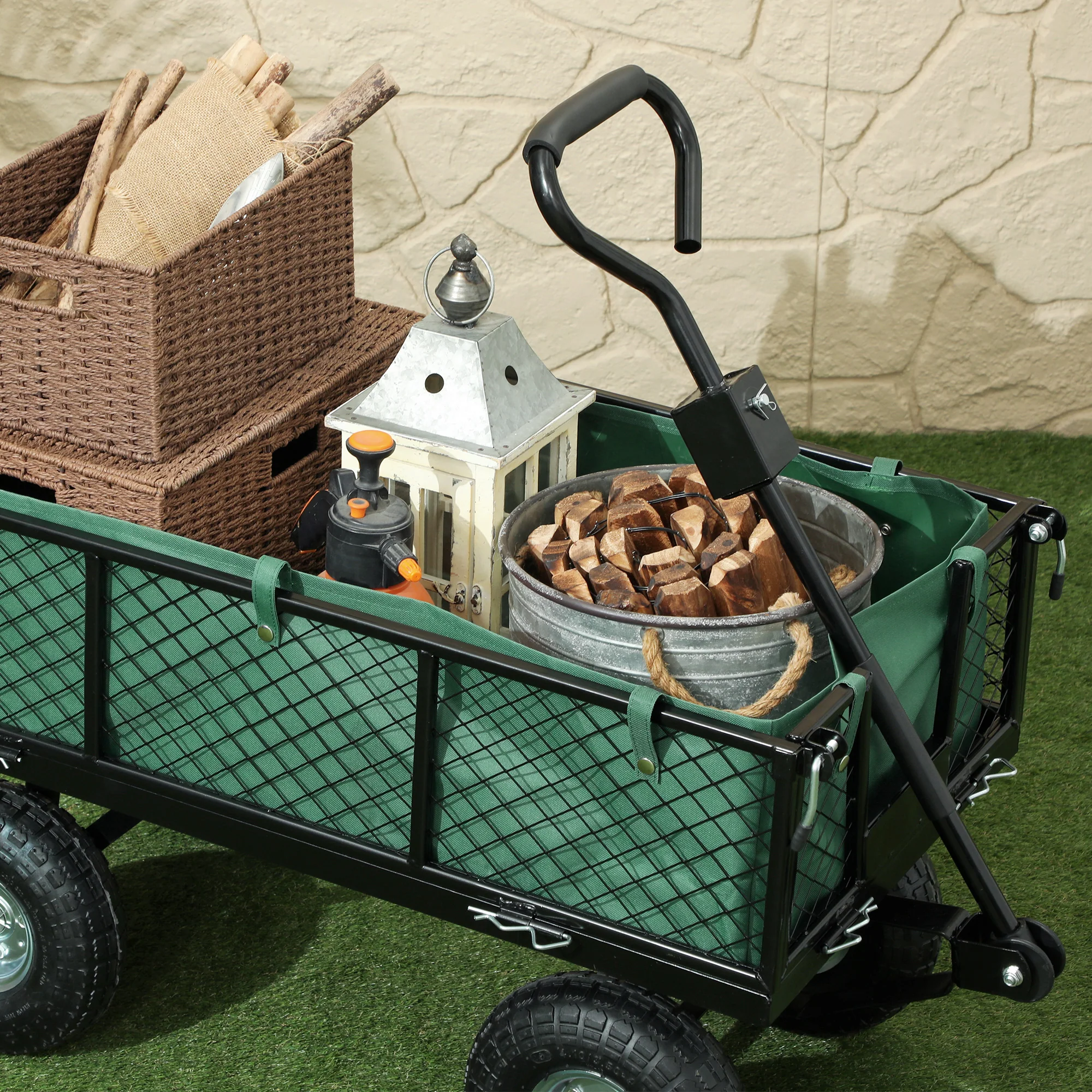 Outsunny Garden Cart With Removable Liner, Quick-Release Sides - Image 26