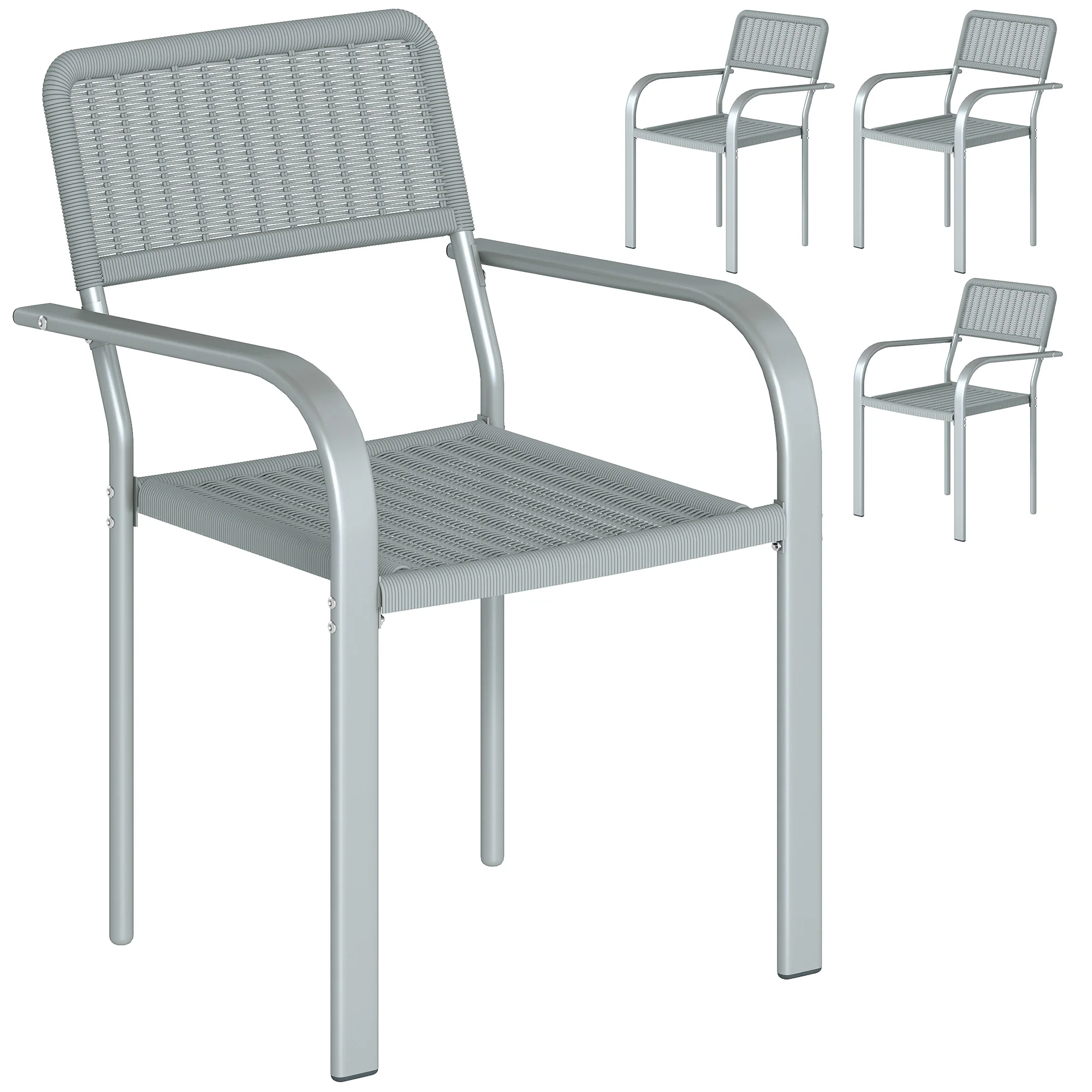 Outsunny Garden Chairs Set of 4, Stackable & Rattan Effect, Light Grey