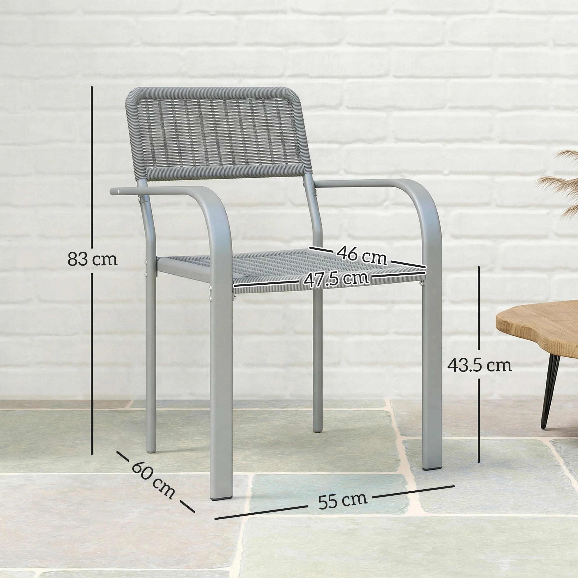 Outsunny Garden Chairs Set of 4, Stackable & Rattan Effect, Light Grey - Image 3