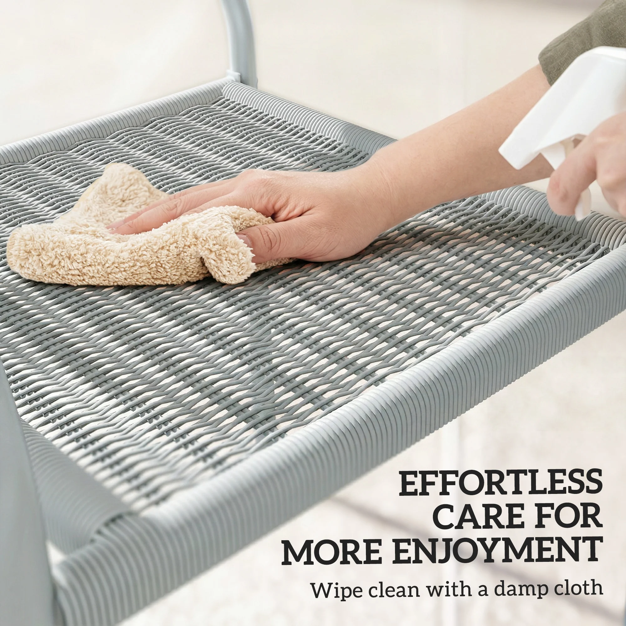 Outsunny Garden Chairs Set of 4, Stackable & Rattan Effect, Light Grey - Image 8