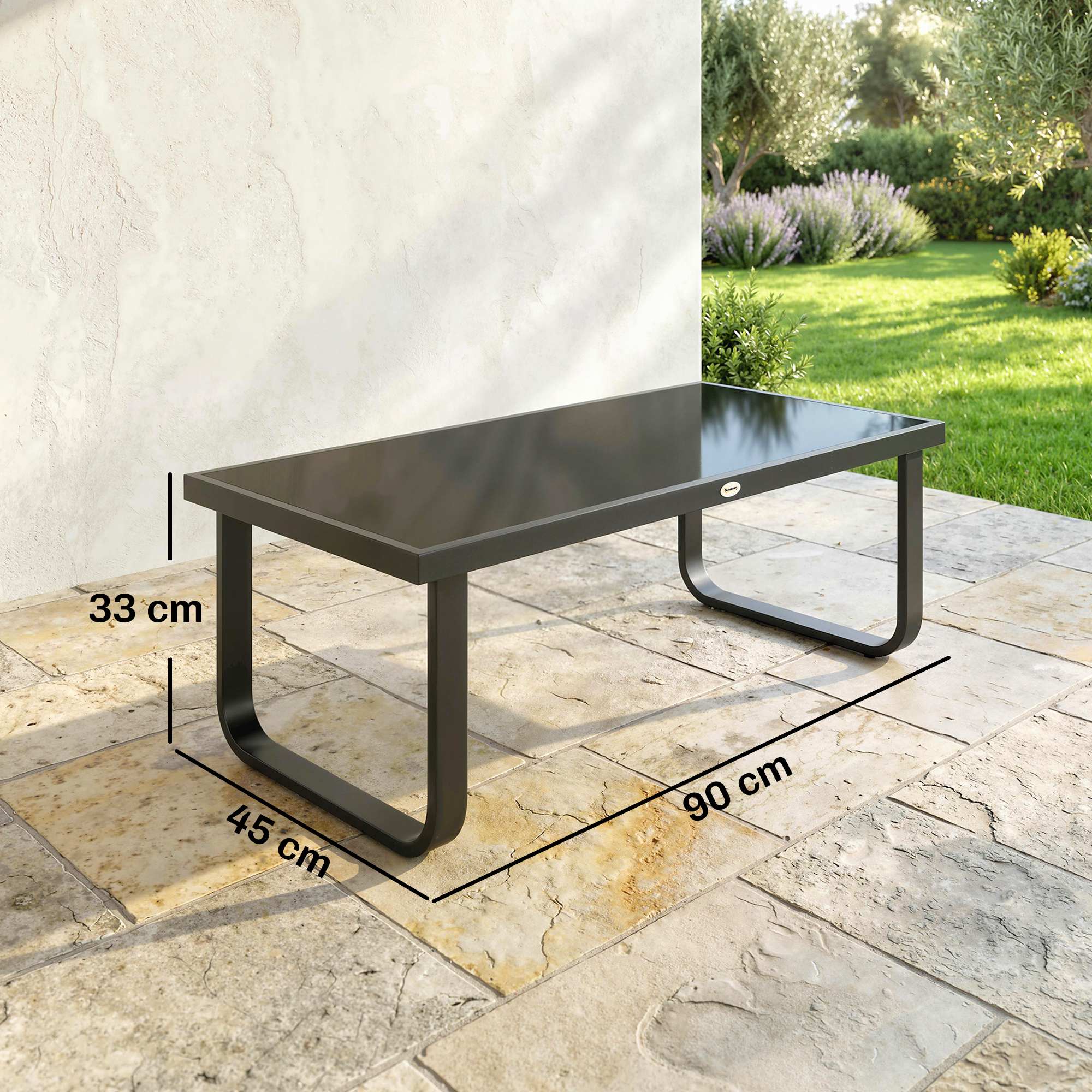 Outsunny Garden Coffee Table Outdoor Side Table with Glass Top Black - Image 14